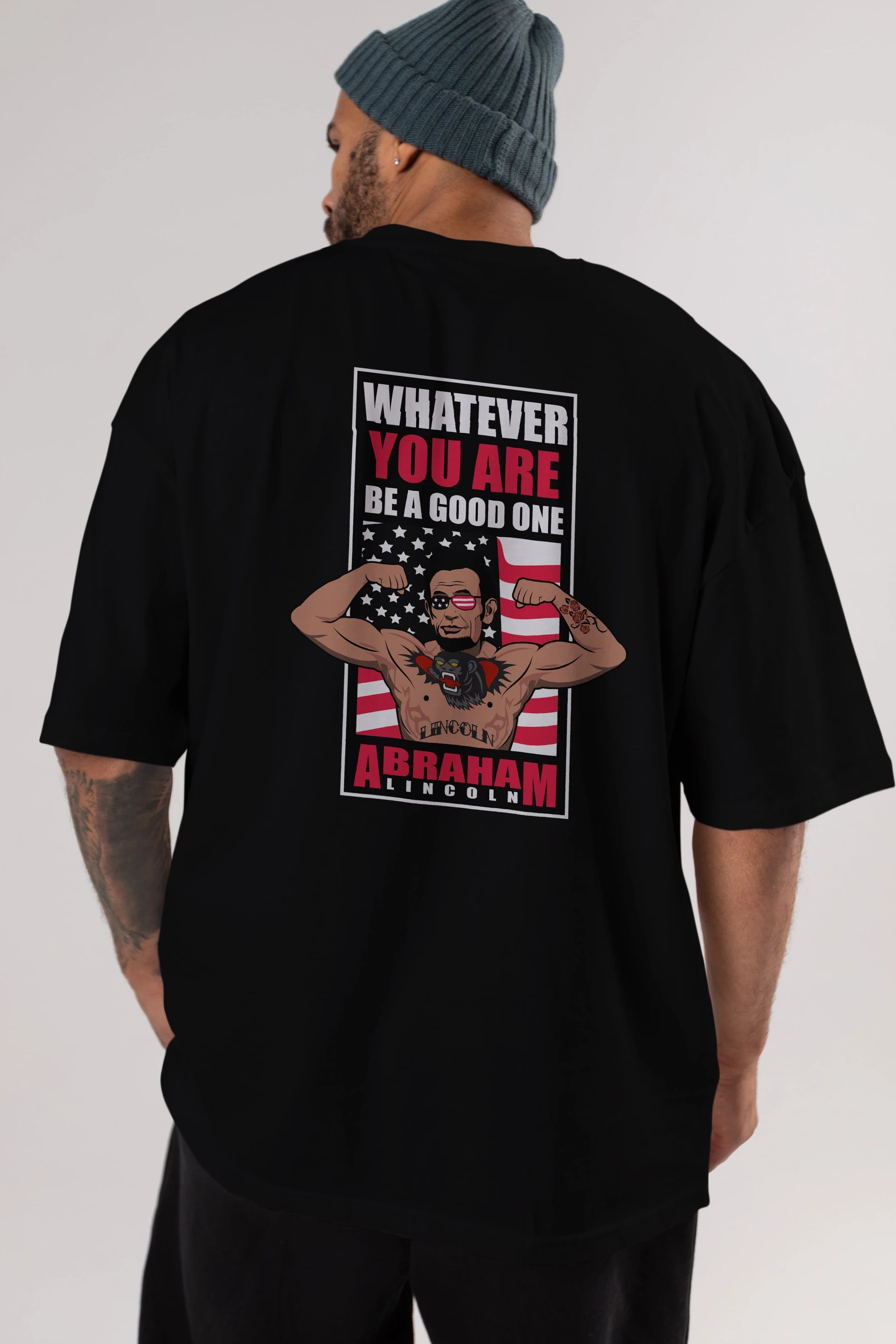 Lincoln Fighter Arka Baskılı Oversize t-shirt Erkek Kadın Unisex %100 Pamuk tişort