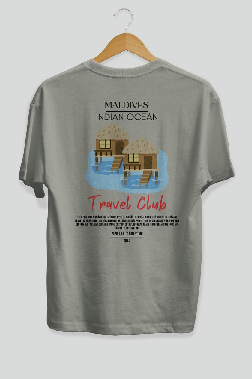 Maldives İndian Ocean Arka Baskılı Oversize t-shirt Erkek Kadın Pamuk Bisiklet Yaka tişort
