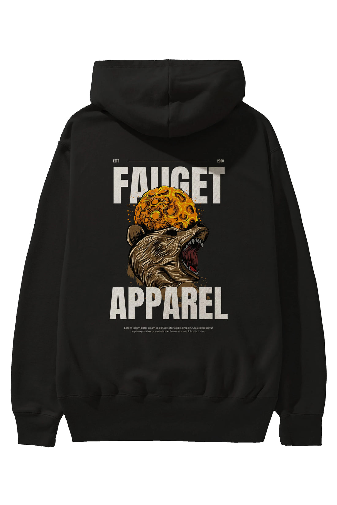 Bear Angry Fauget Apparel Arka Baskılı Oversize Hoodie Kapüşonlu Sweatshirt Erkek Kadın Unisex