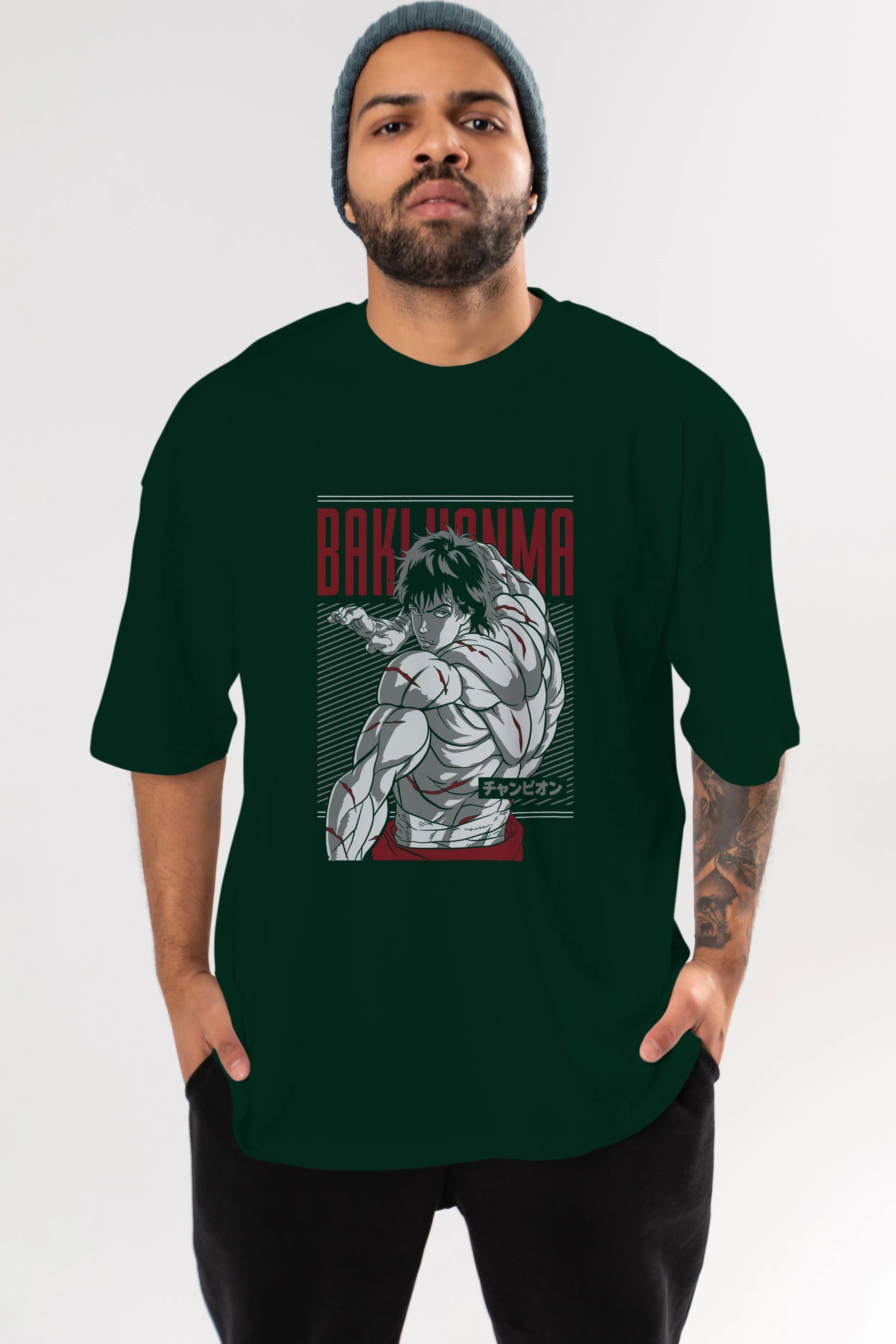 BAKI HANMA Anime Ön Baskılı Oversize t-shirt %100 pamuk Erkek Kadın Unisex