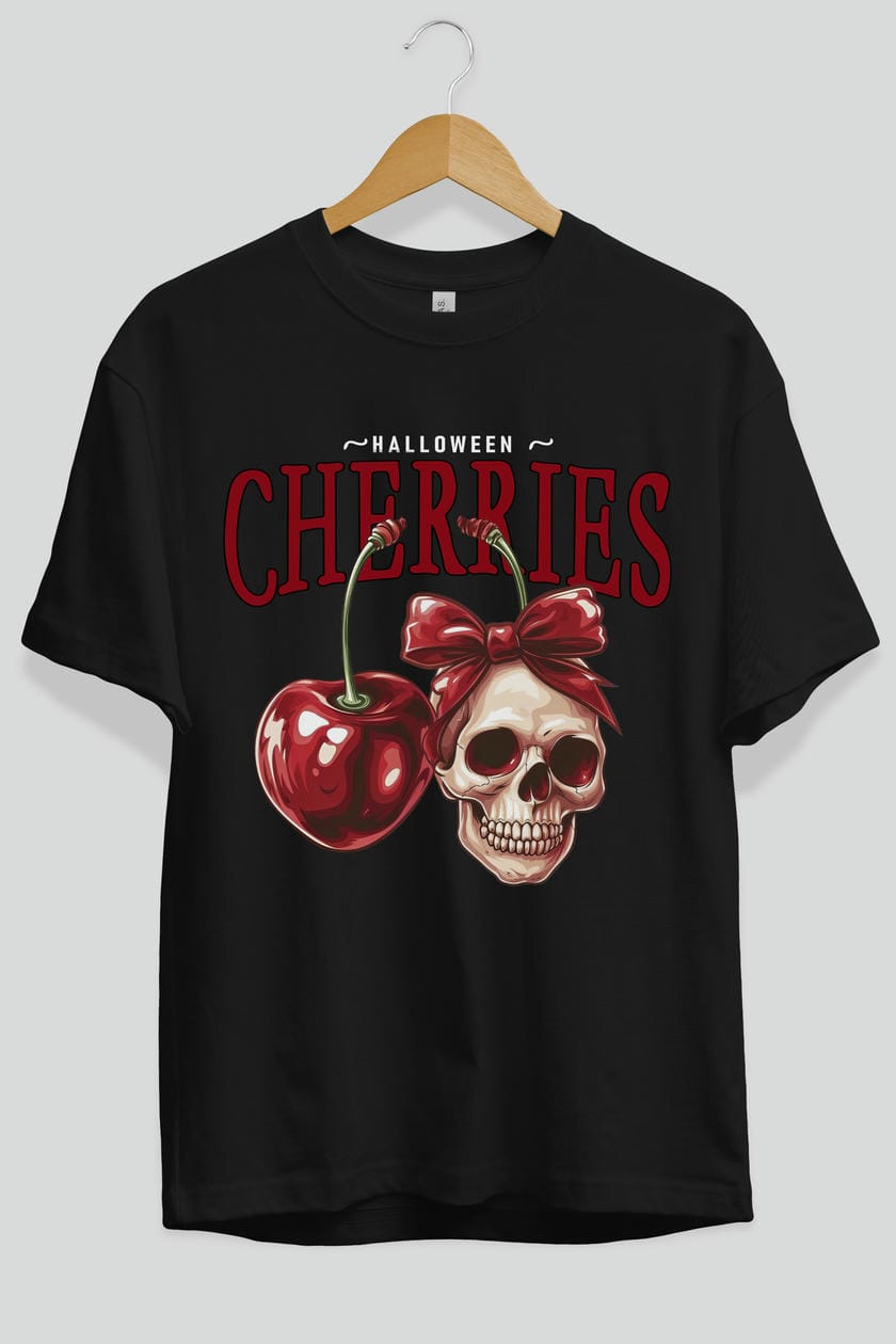 Cherry Cherries 1 Ön Baskılı Oversize t-shirt Erkek Kadın Pamuk Bisiklet Yaka tişort