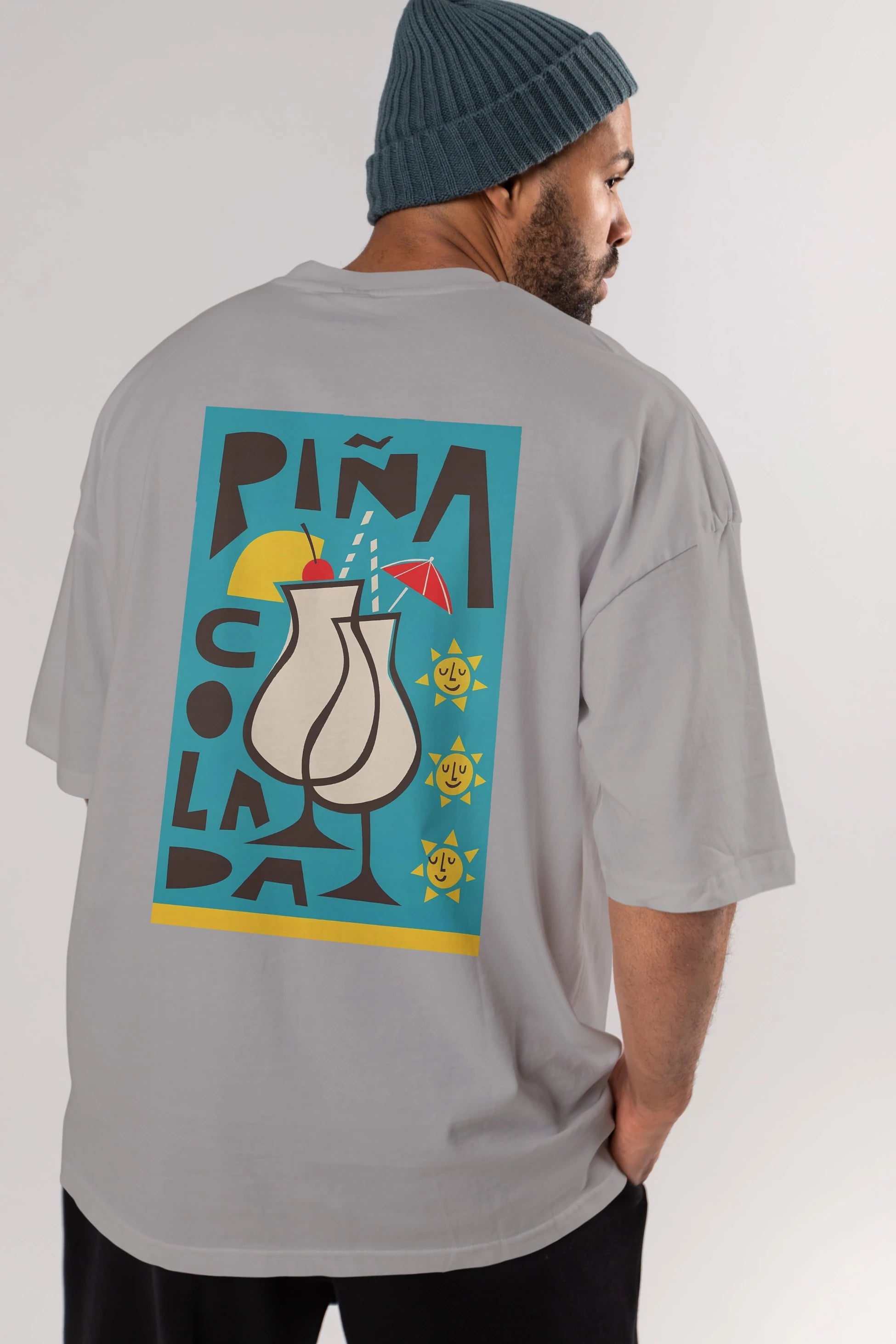 Pina Colada 4 Arka Baskılı Oversize t-shirt Erkek Kadın Unisex %100 Pamuk Bisiklet Yaka tişort