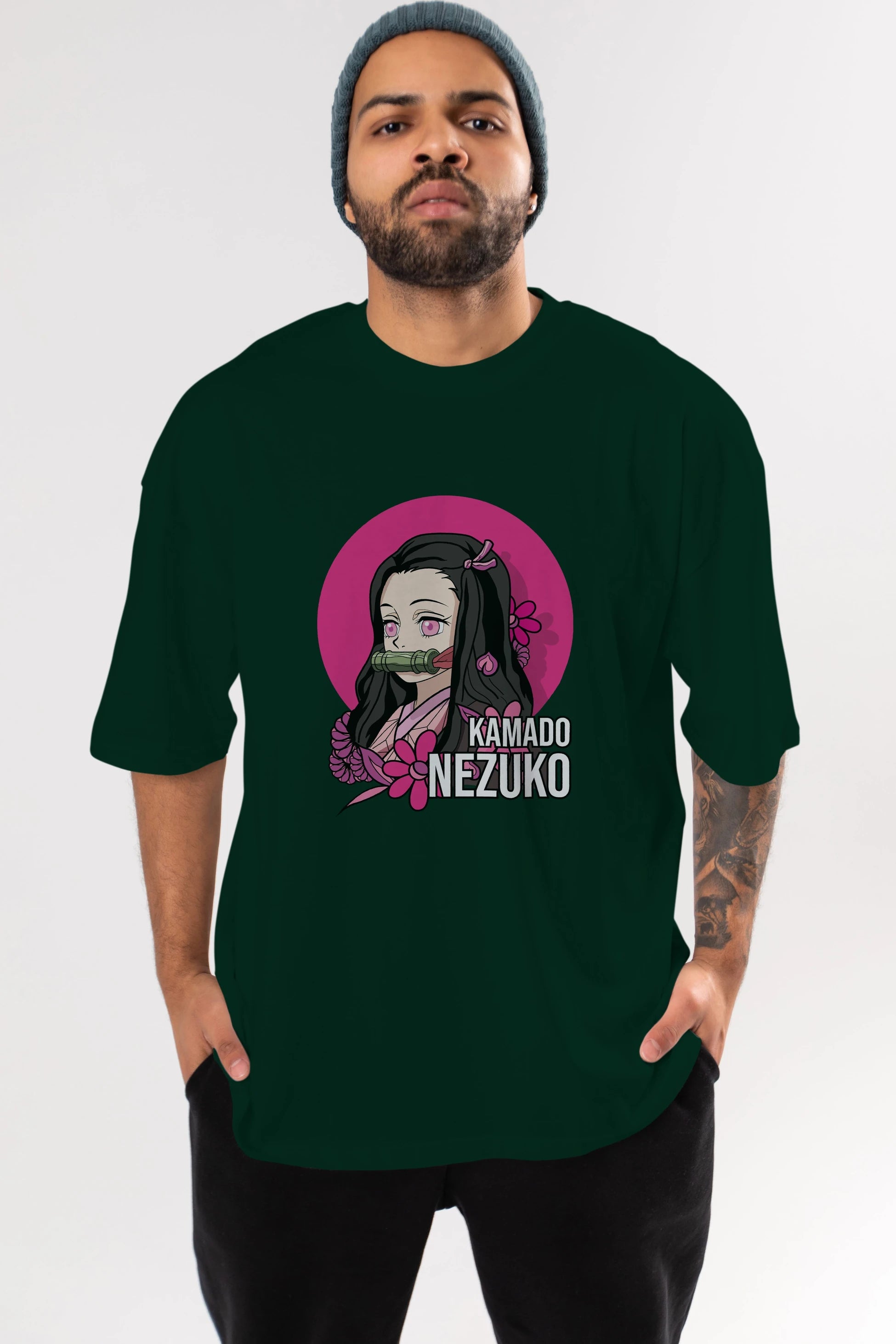 Nezuko Kamado 2 Anime Ön Baskılı Oversize t-shirt %100 pamuk Erkek Kadın Unisex