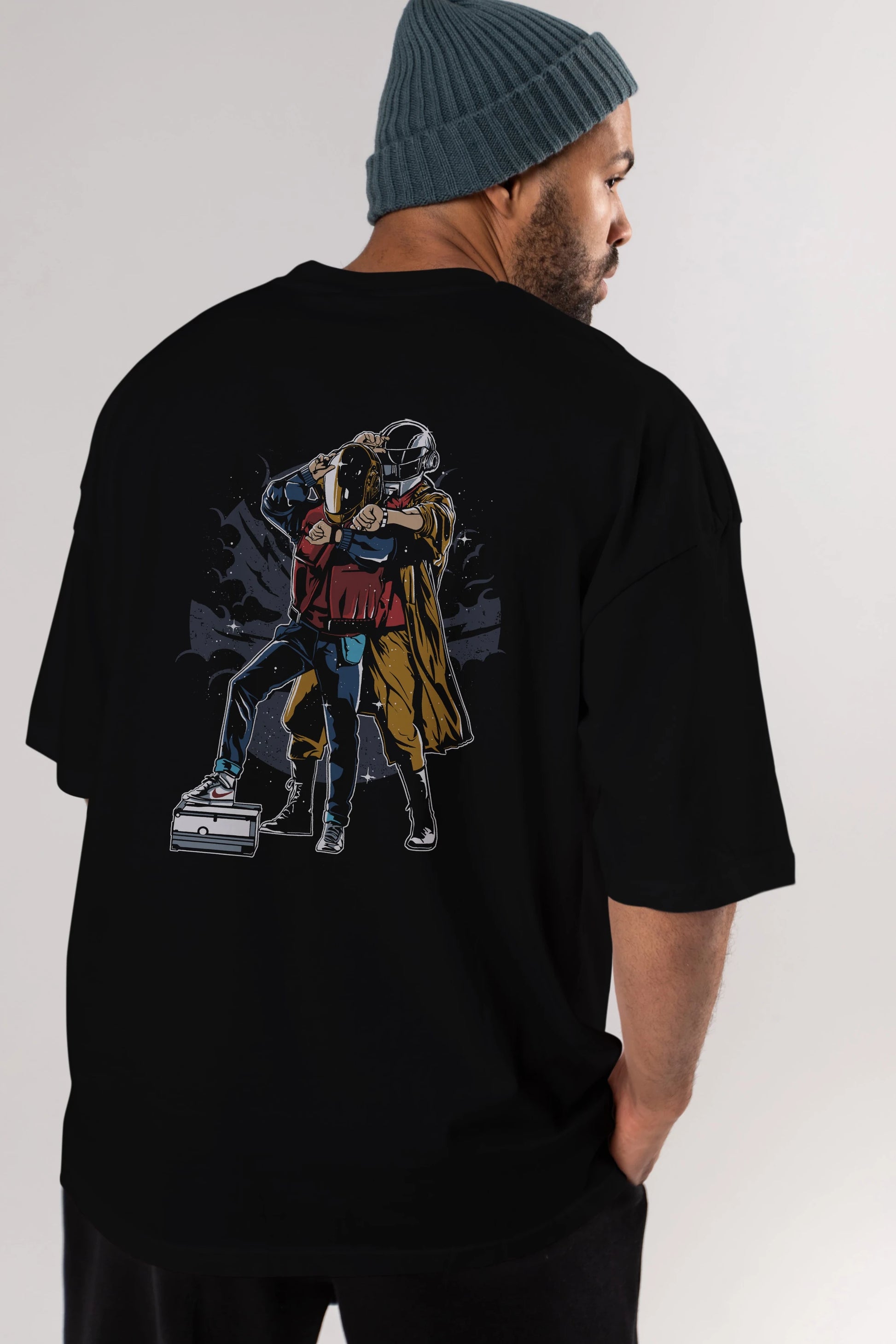 Back To The Beat Arka Baskılı Oversize t-shirt Erkek Kadın Unisex %100 Pamuk