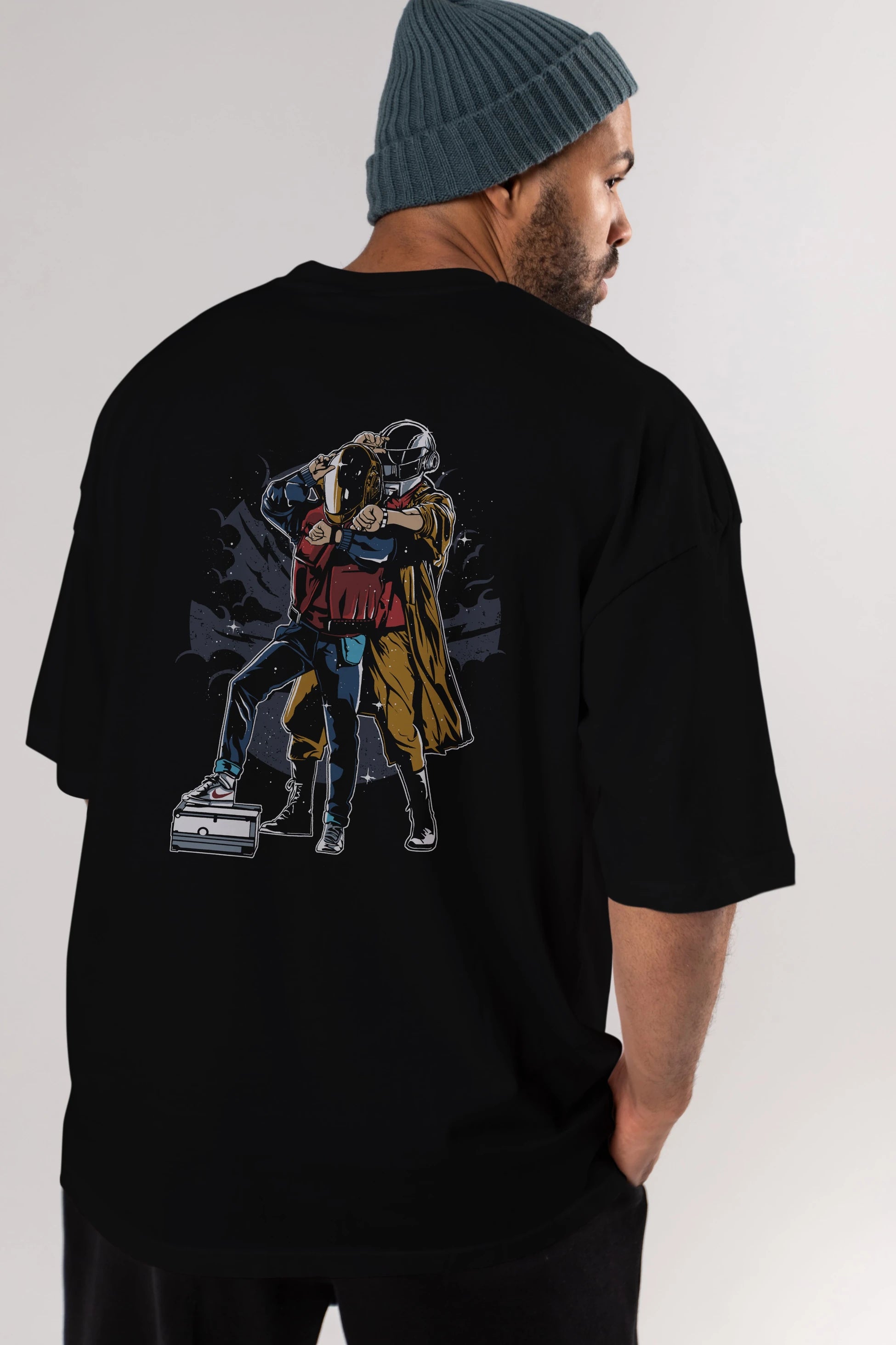 Back To The Beat Arka Baskılı Oversize t-shirt Erkek Kadın Unisex %100 Pamuk
