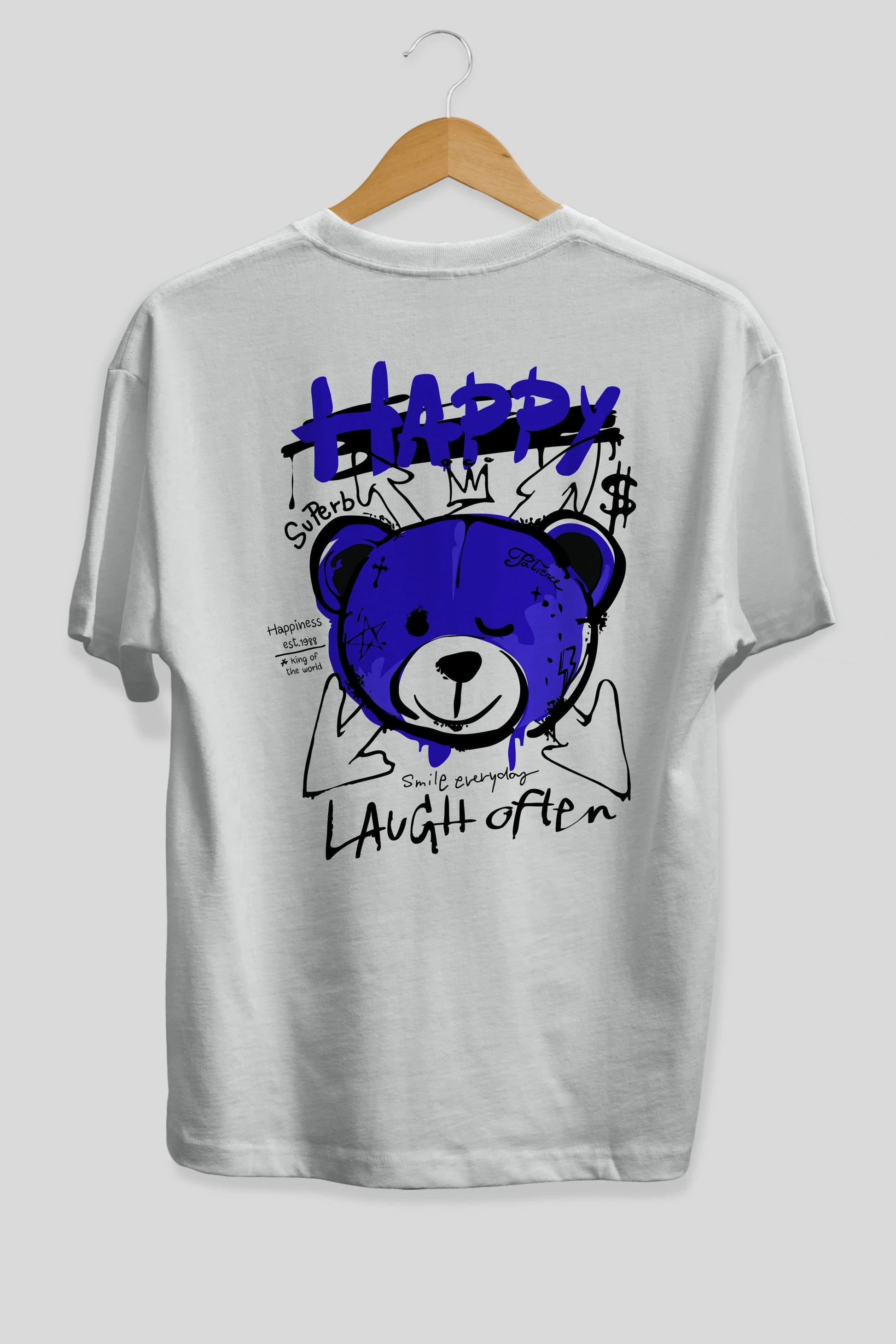 Happy Bear Arka Baskılı Oversize t-shirt Erkek Kadın Unisex