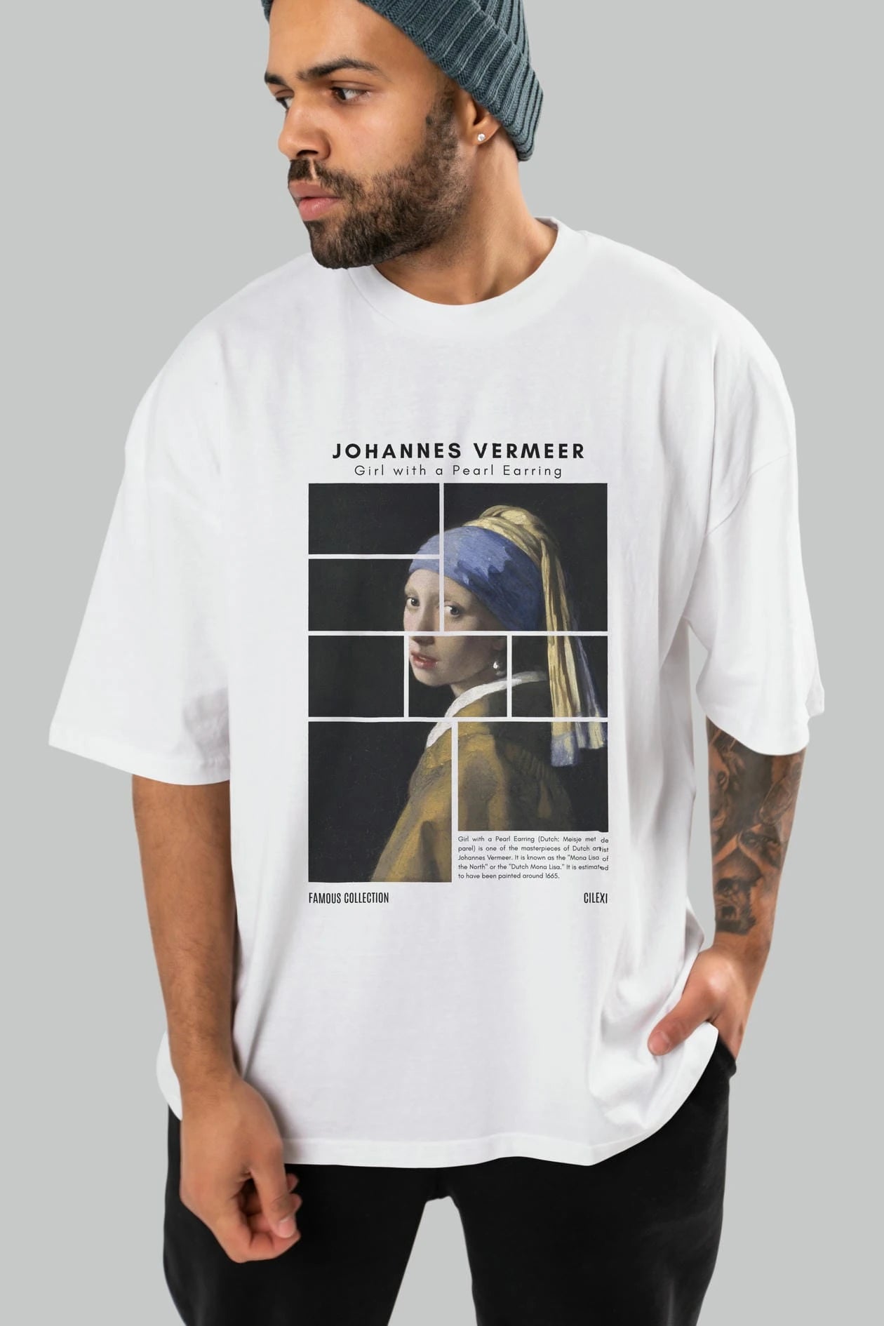 Johannes Vermeer ön Baskılı Oversize t-shirt Erkek Kadın Bisiklet Yaka Pamuk tişort