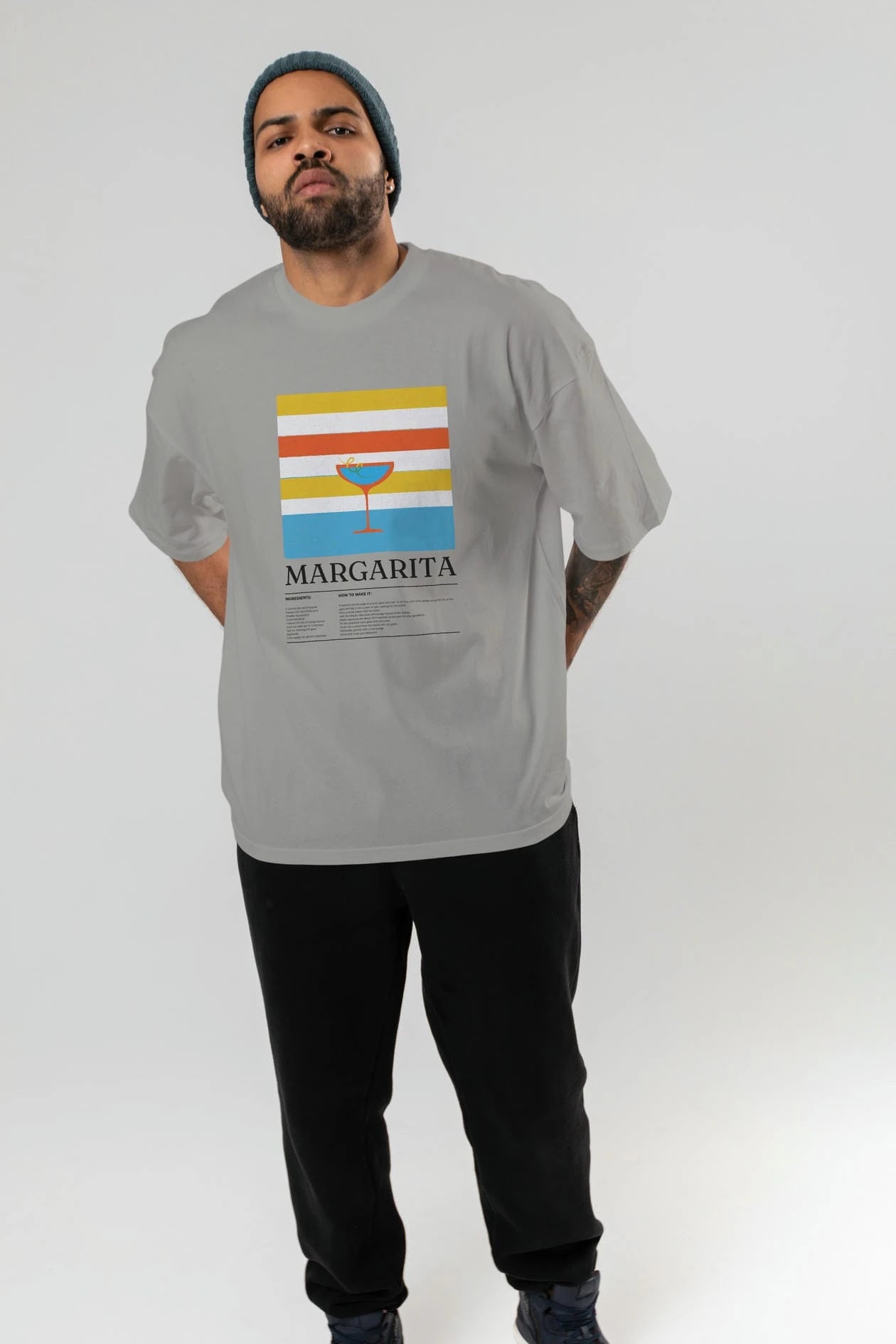 Margarita Kokteyl Ön Baskılı Oversize t-shirt Erkek Kadın %100 Pamuk Bisiklet Yaka tişort