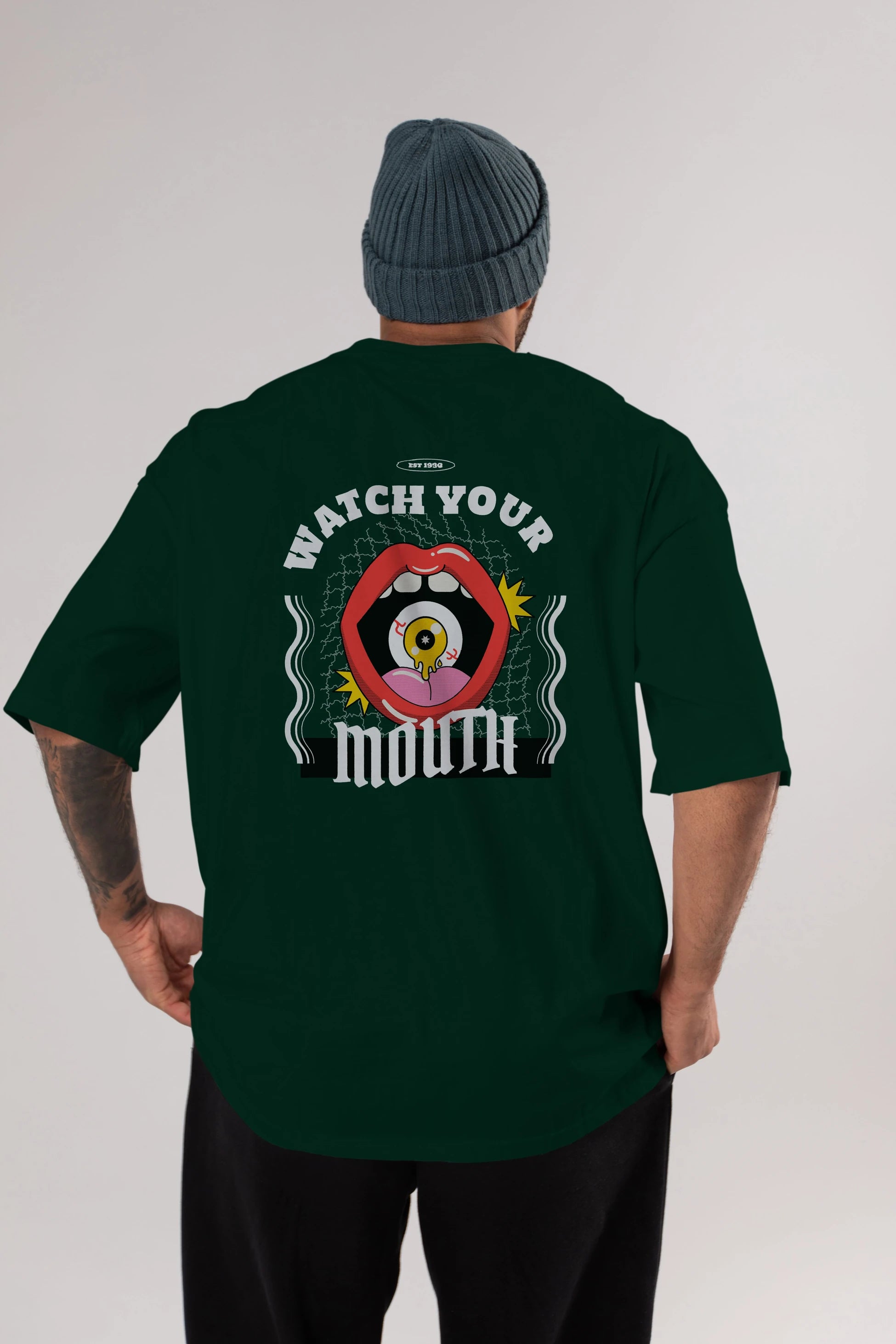 Watch Your Mouth Arka Baskılı Oversize t-shirt Erkek Kadın Unisex
