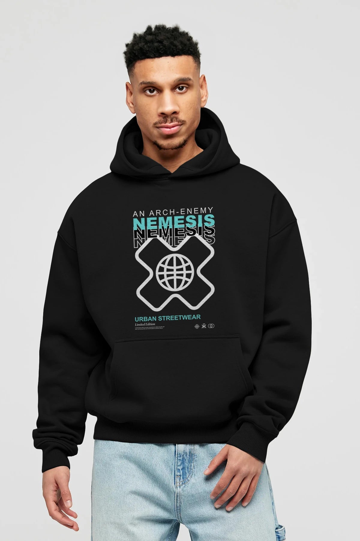 Nemesis Urban Ön Baskılı Hoodie Oversize Kapüşonlu Sweatshirt Erkek Kadın Unisex