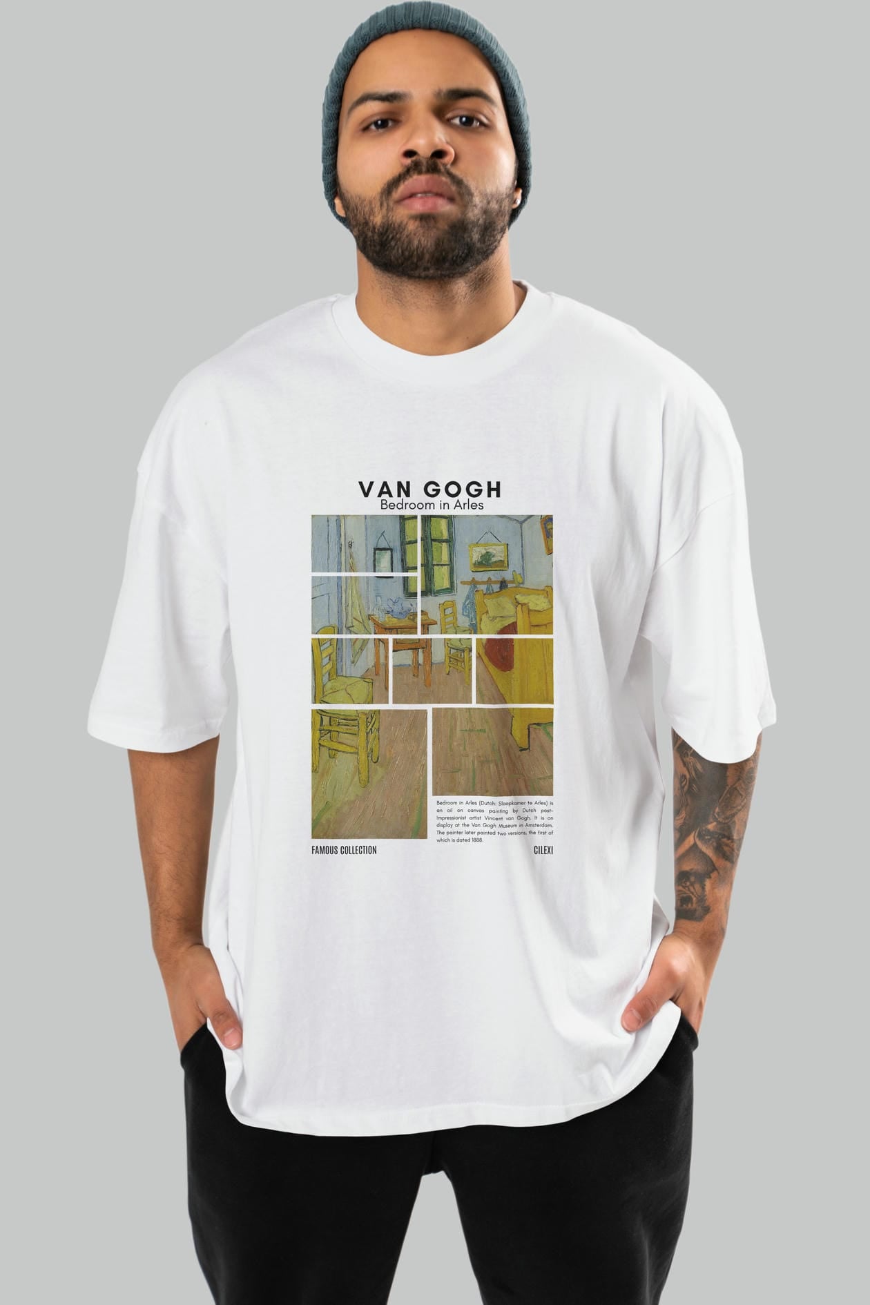Van Gogh ön Baskılı Oversize t-shirt Erkek Kadın Bisiklet Yaka Pamuk tişort
