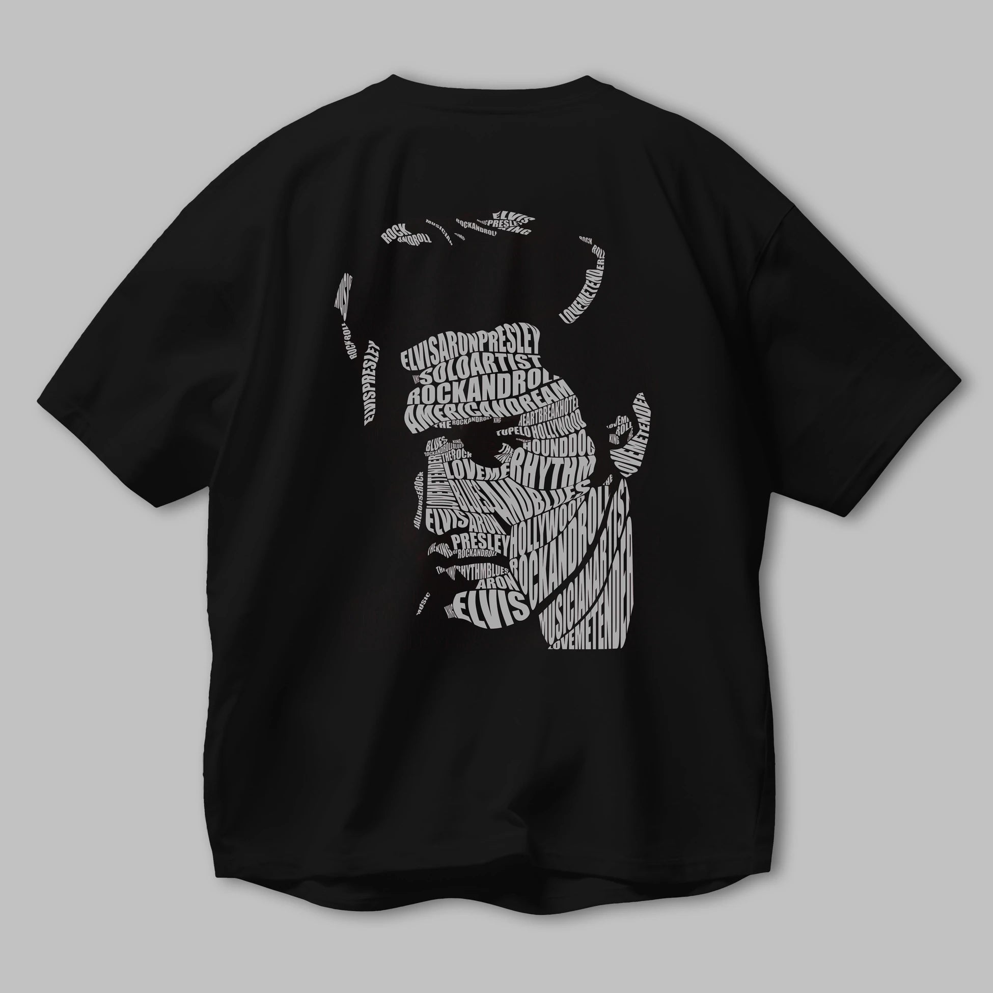 Elvis Presley Calligram Arka Baskılı Oversize t-shirt %100 pamuk Erkek Kadın Unisex