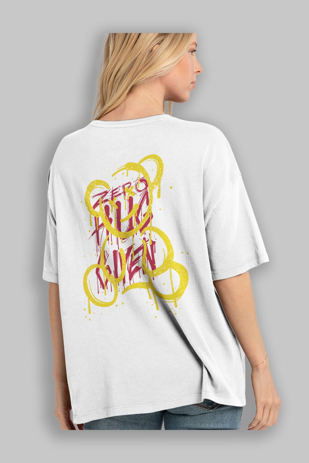 Zero Hug Bear Arka Baskılı Oversize t-shirt Erkek Kadın Unisex