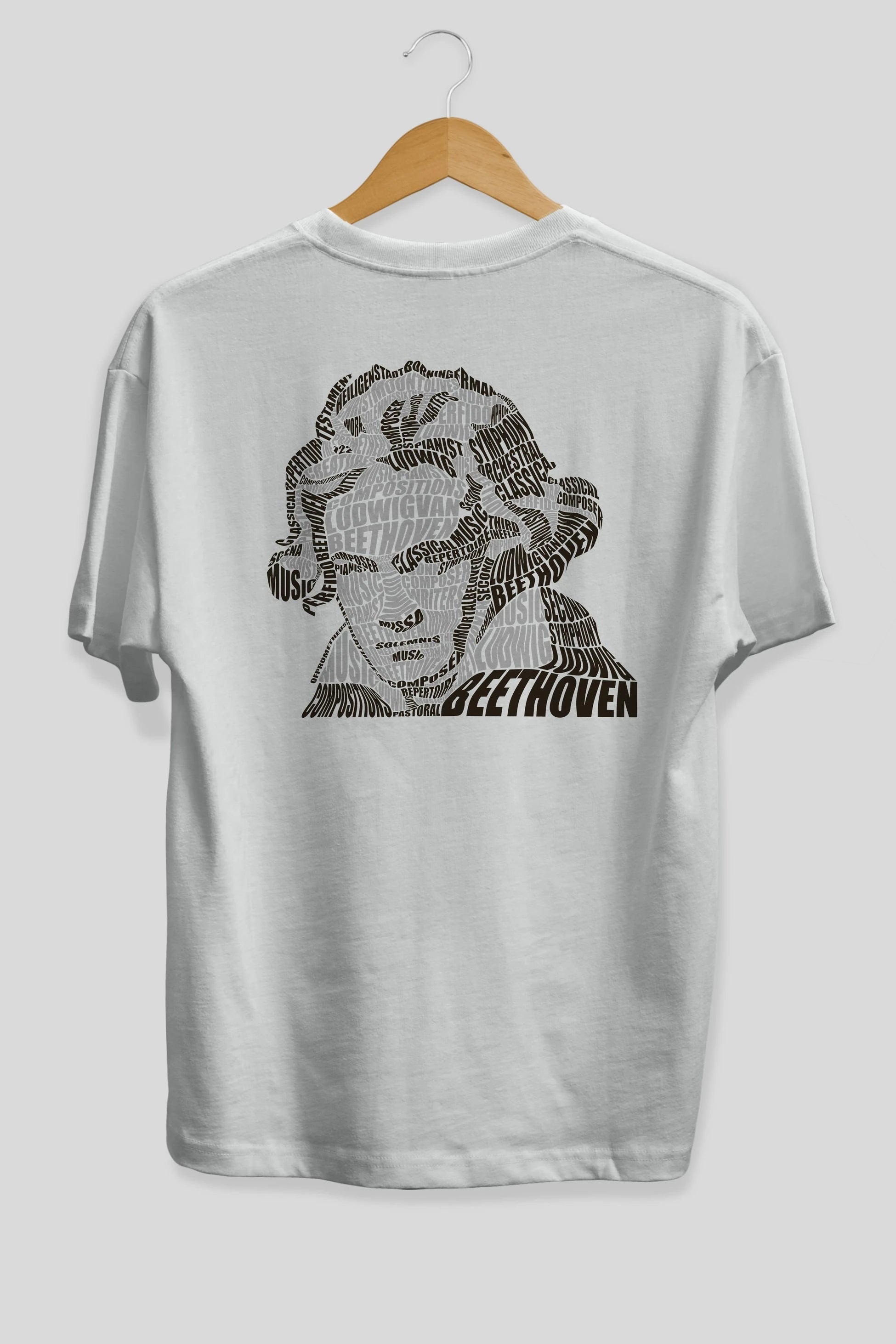 Ludwig van Beethoven Calligram Arka Baskılı Oversize t-shirt %100 pamuk Erkek Kadın Unisex