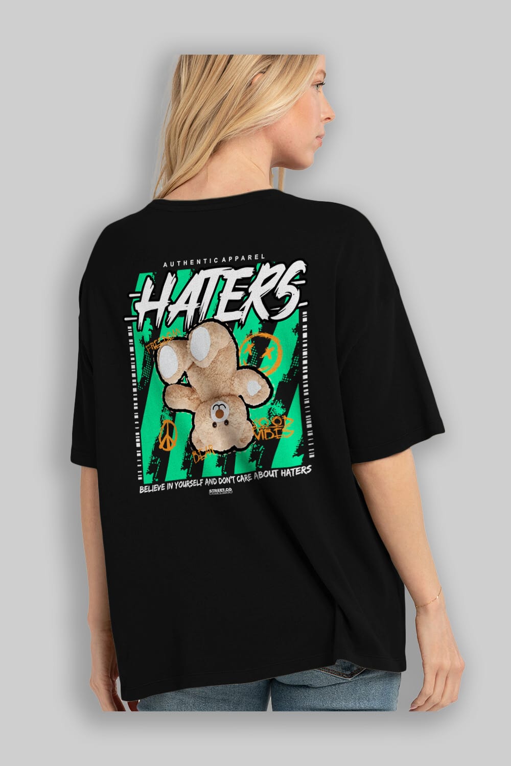 Haters Bear Arka Baskılı Oversize t-shirt Erkek Kadın Unisex