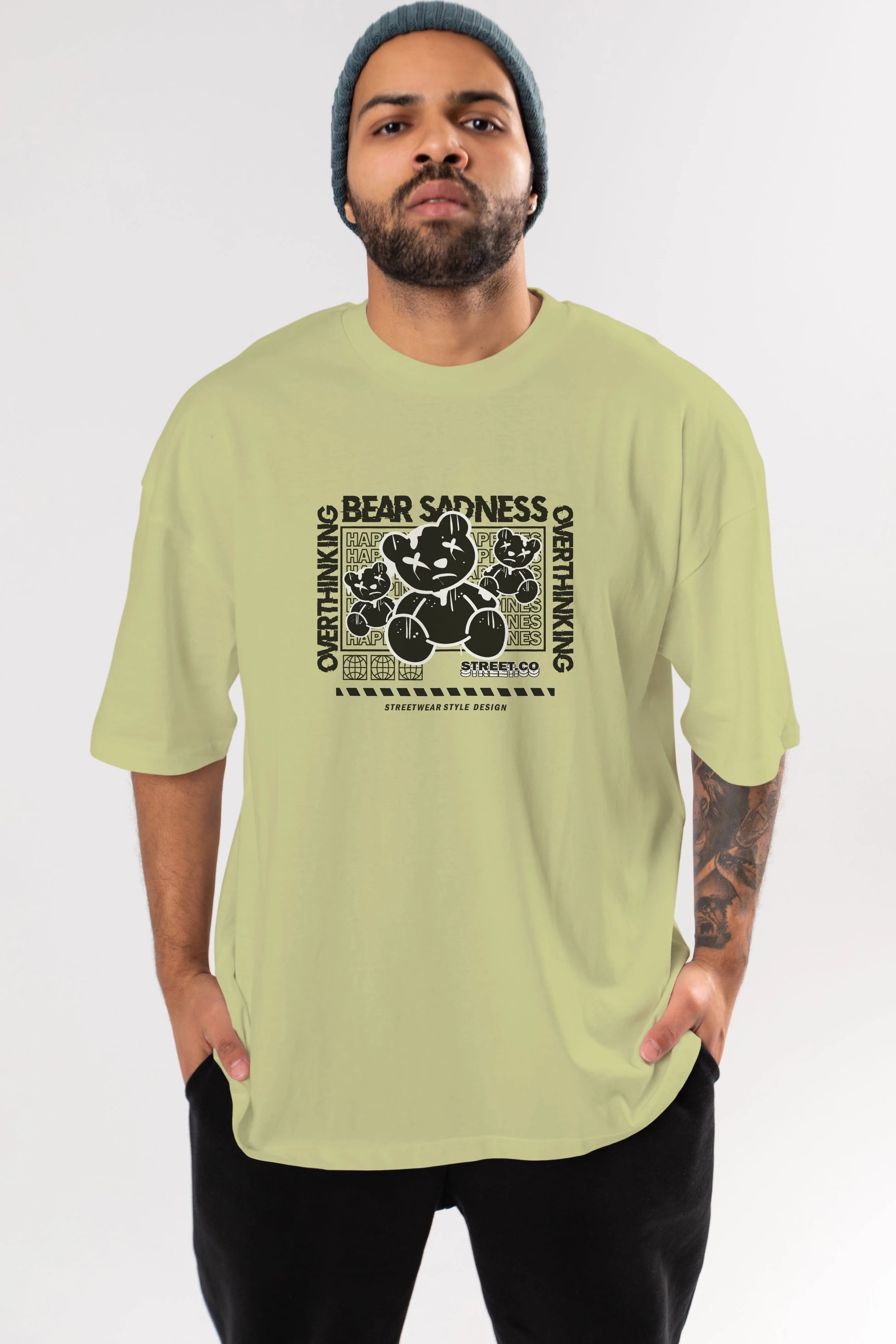 Bear Sadness 2 Ön Baskılı Oversize t-shirt Erkek Kadın Unisex