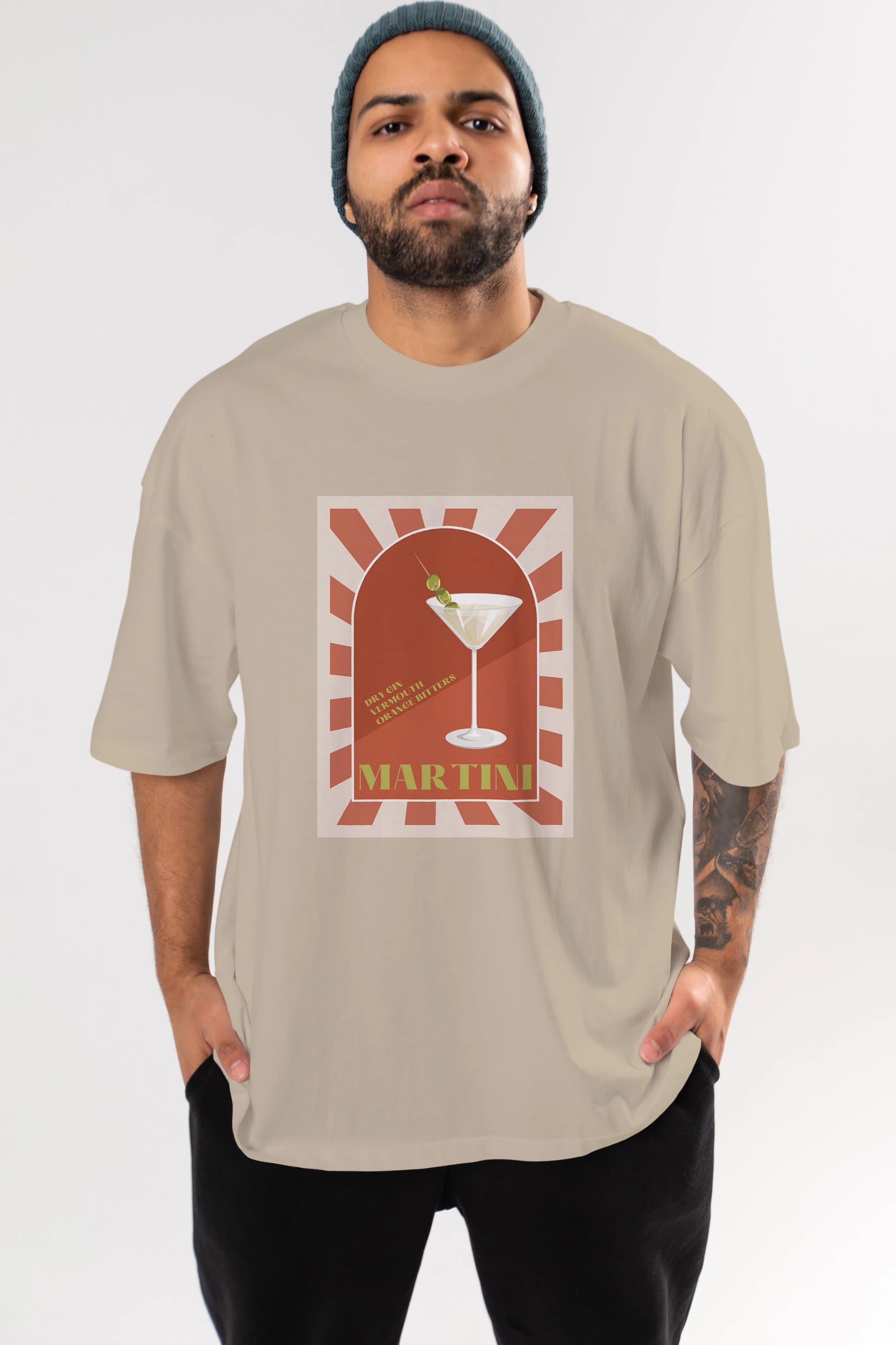 Martini 2 Ön Baskılı Oversize t-shirt Erkek Kadın Unisex %100 Pamuk Bisiklet Yaka tişort