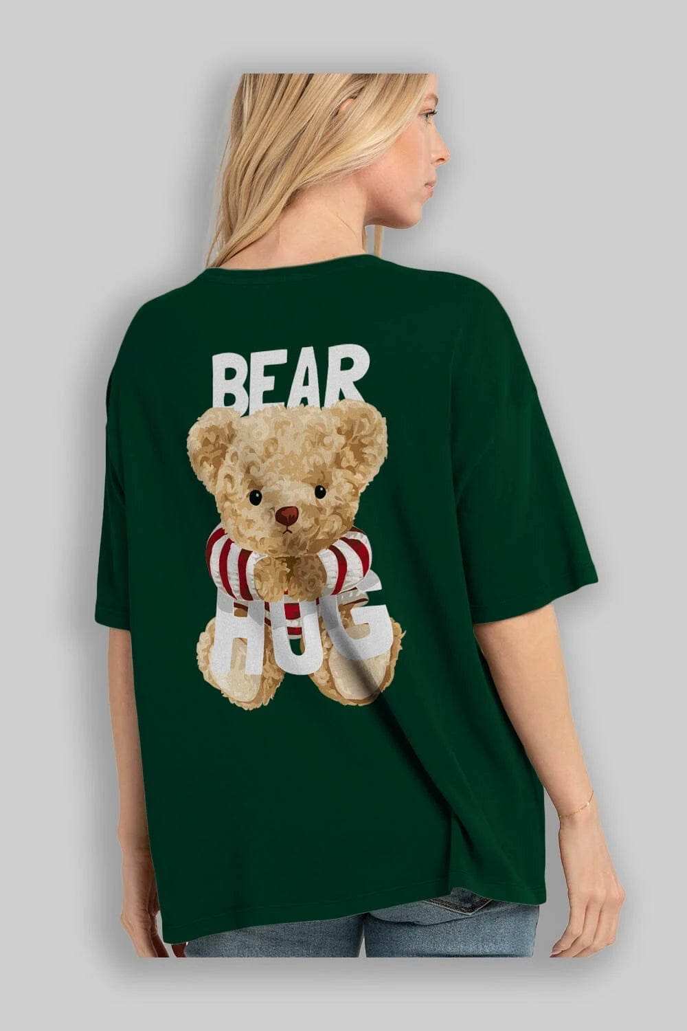 Teddy Bear Hug Arka Baskılı Oversize t-shirt Erkek Kadın Unisex %100 Pamuk