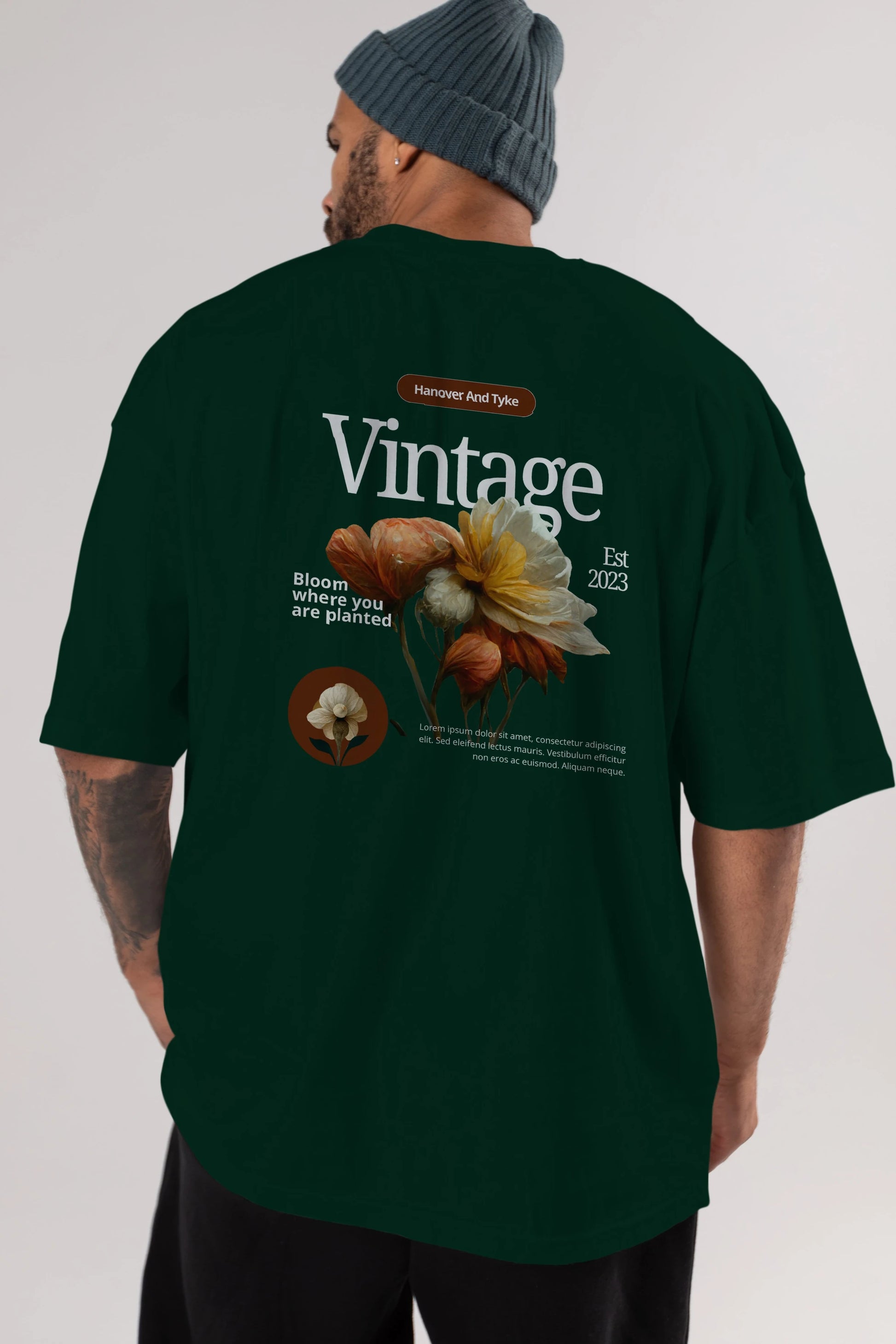 Vintage Çiçek Arka Baskılı Oversize t-shirt Erkek Kadın Unisex