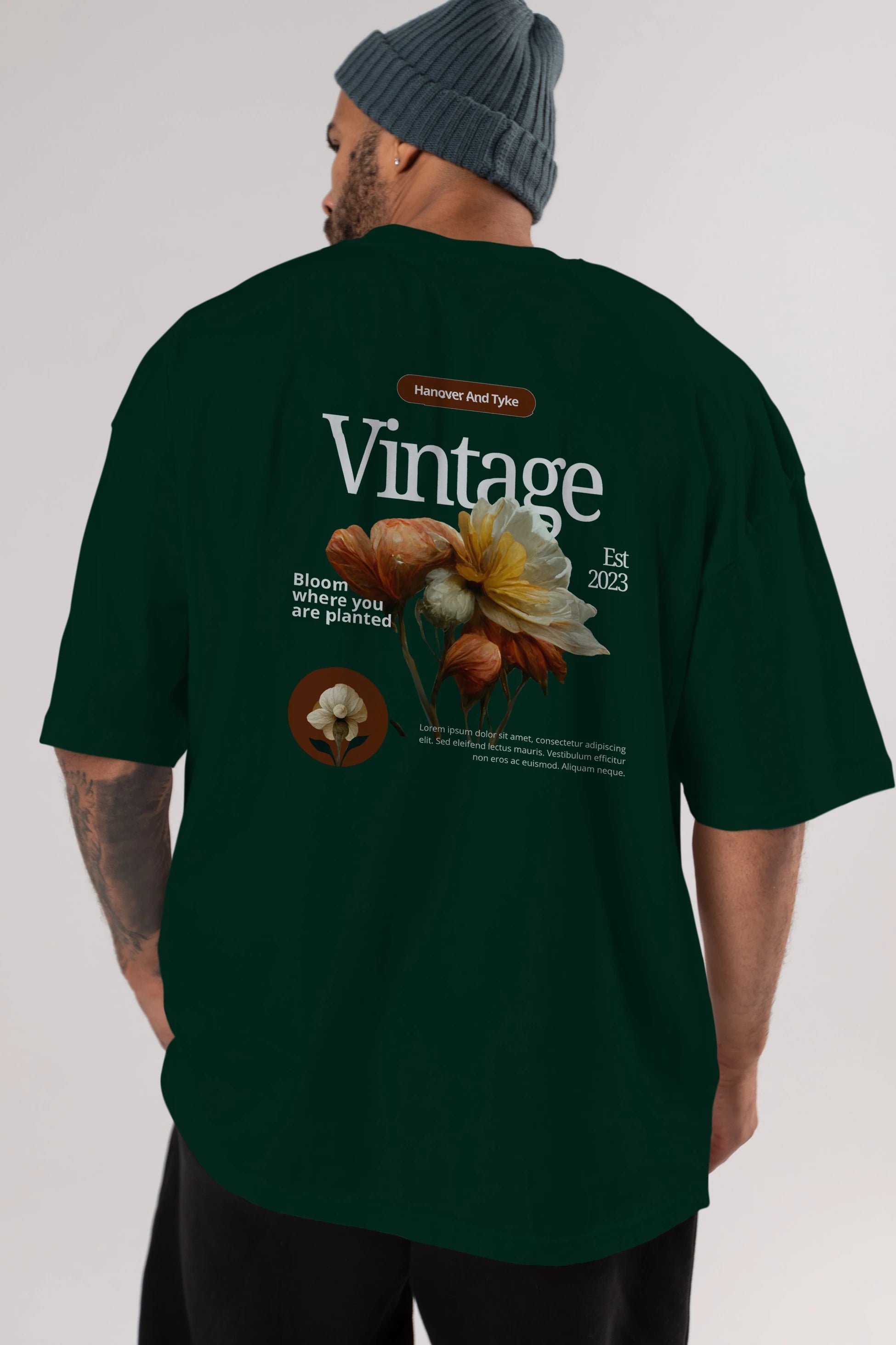 Vintage Çiçek Arka Baskılı Oversize t-shirt Erkek Kadın Unisex