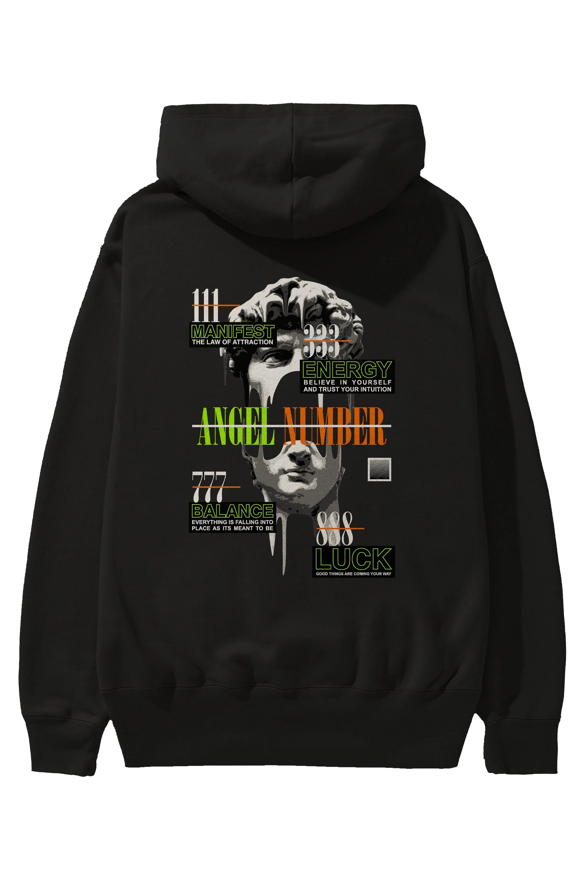 Angel Number Arka Baskılı Hoodie Oversize Kapüşonlu Sweatshirt Erkek Kadın Unisex
