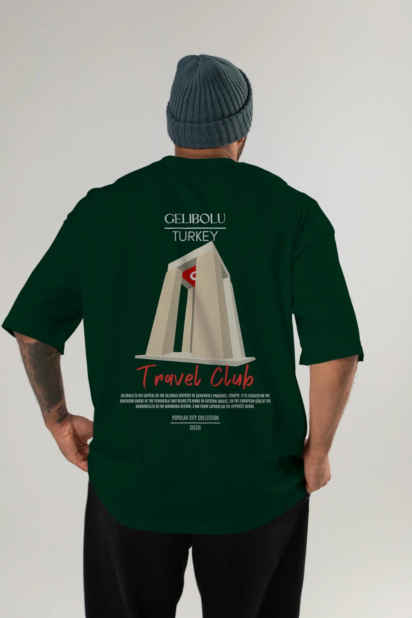 Gelibolu Turkey Arka Baskılı Oversize t-shirt Erkek Kadın Pamuk Bisiklet Yaka tişort