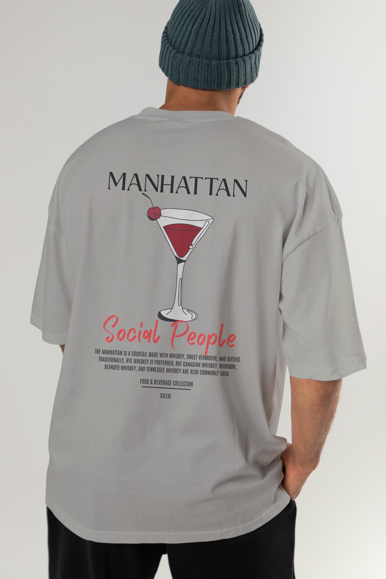 Manhattan Kokteyl Serisi Baskılı Oversize t-shirt Erkek Kadın Unisex %100 Pamuk Bisiklet Yaka tişort