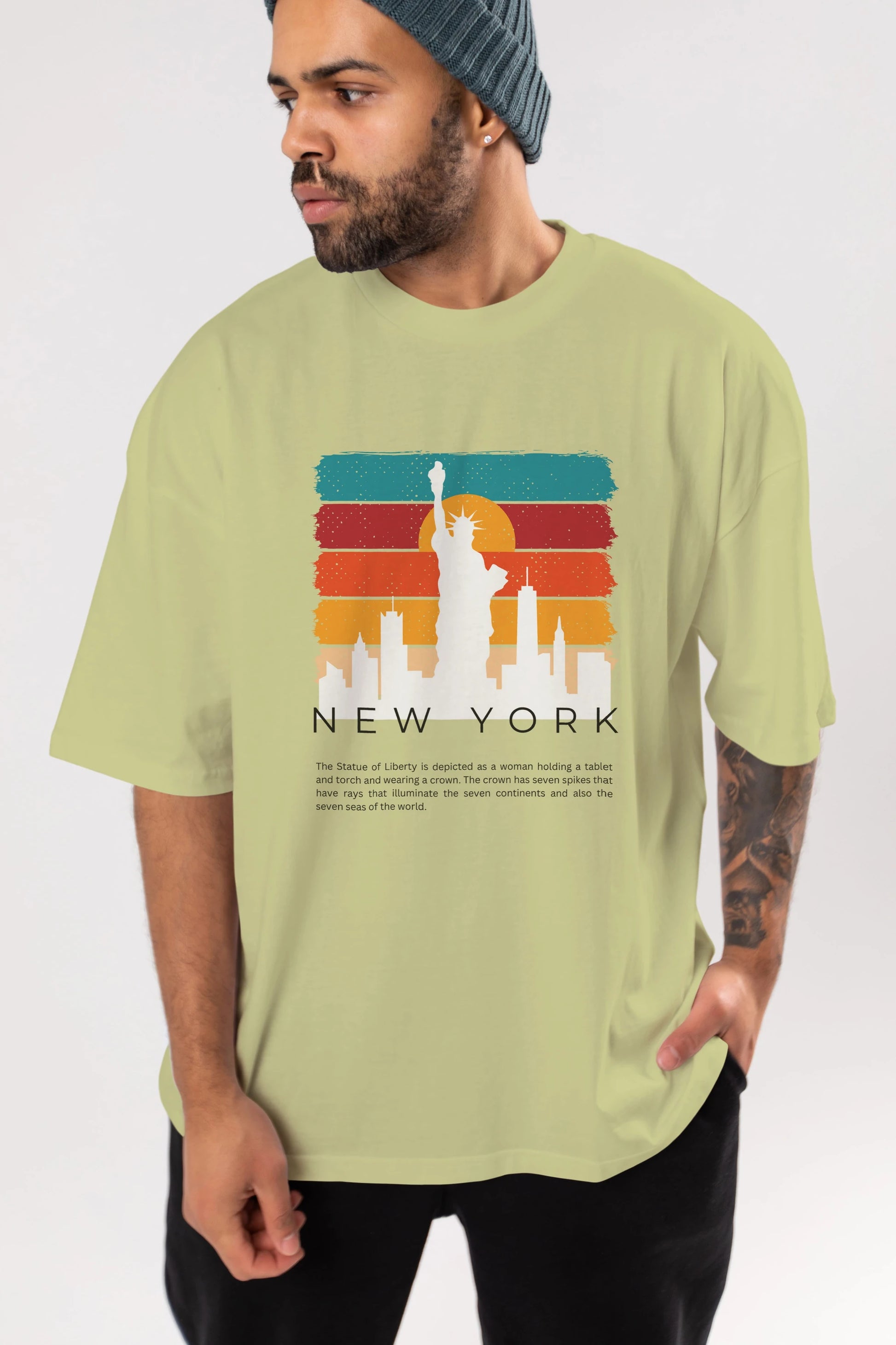 New York Yazılı Ön Baskılı Oversize t-shirt Erkek Kadın Unisex