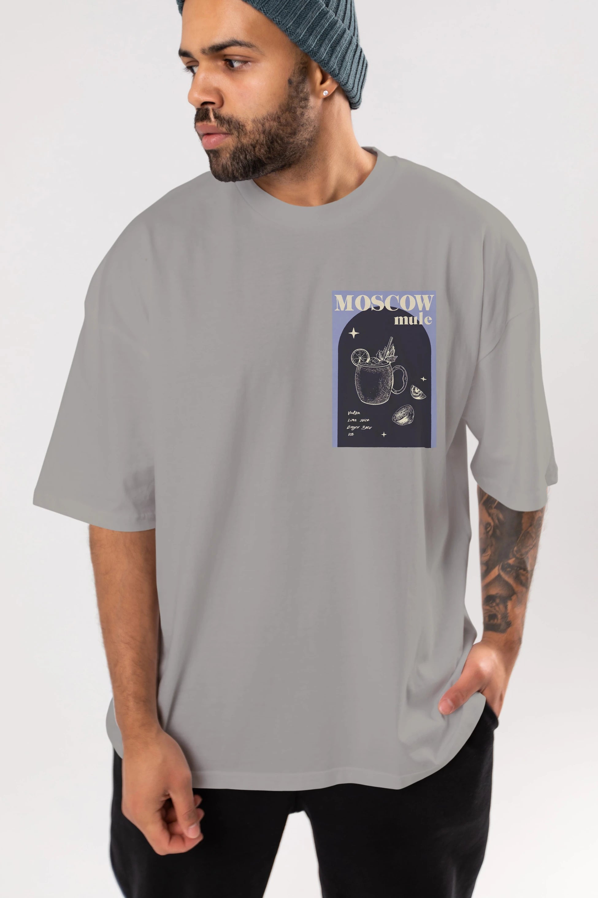 Moscow Mule Ön Sol Baskılı Oversize t-shirt Erkek Kadın Unisex %100 Pamuk Bisiklet Yaka tişort