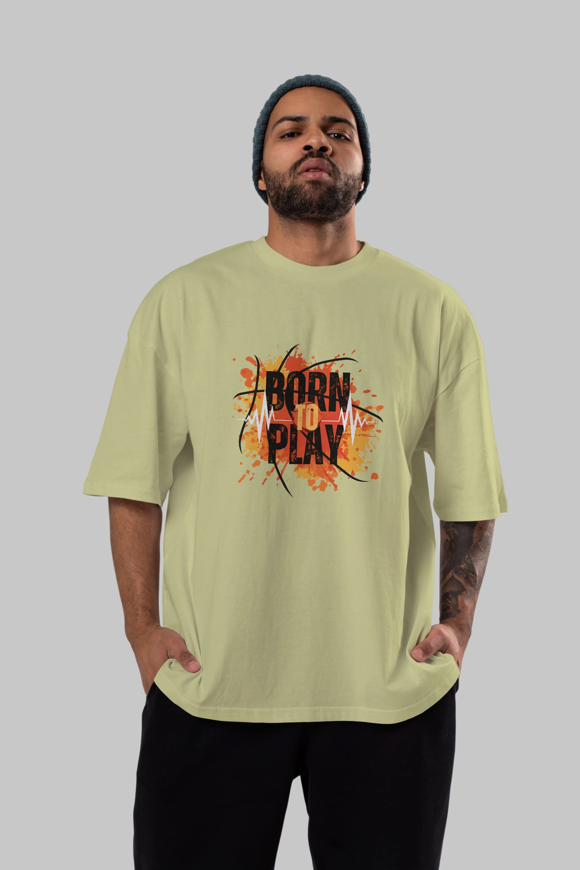 Born to Play Yazılı Ön Baskılı Oversize t-shirt Erkek Kadın Unisex