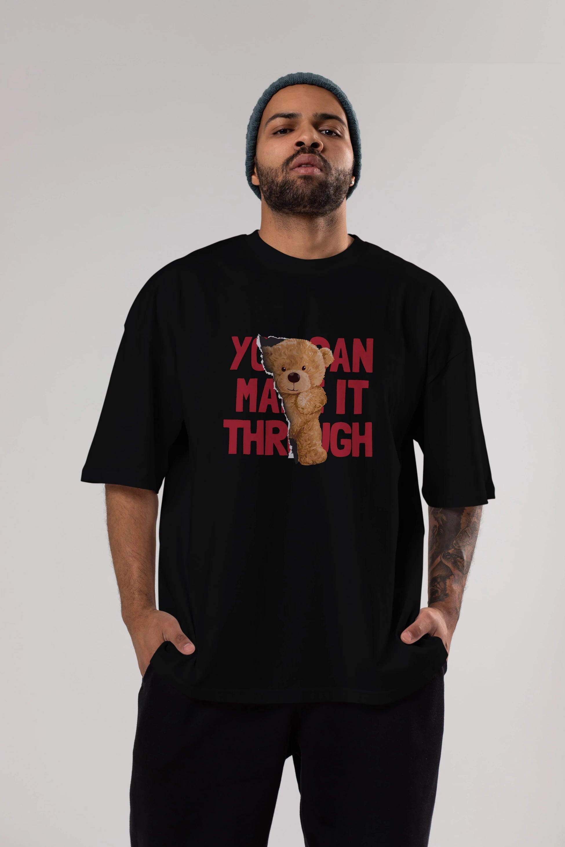 Teddy Bear You Can Make it Ön Baskılı Oversize t-shirt Erkek Kadın Unisex %100 Pamuk
