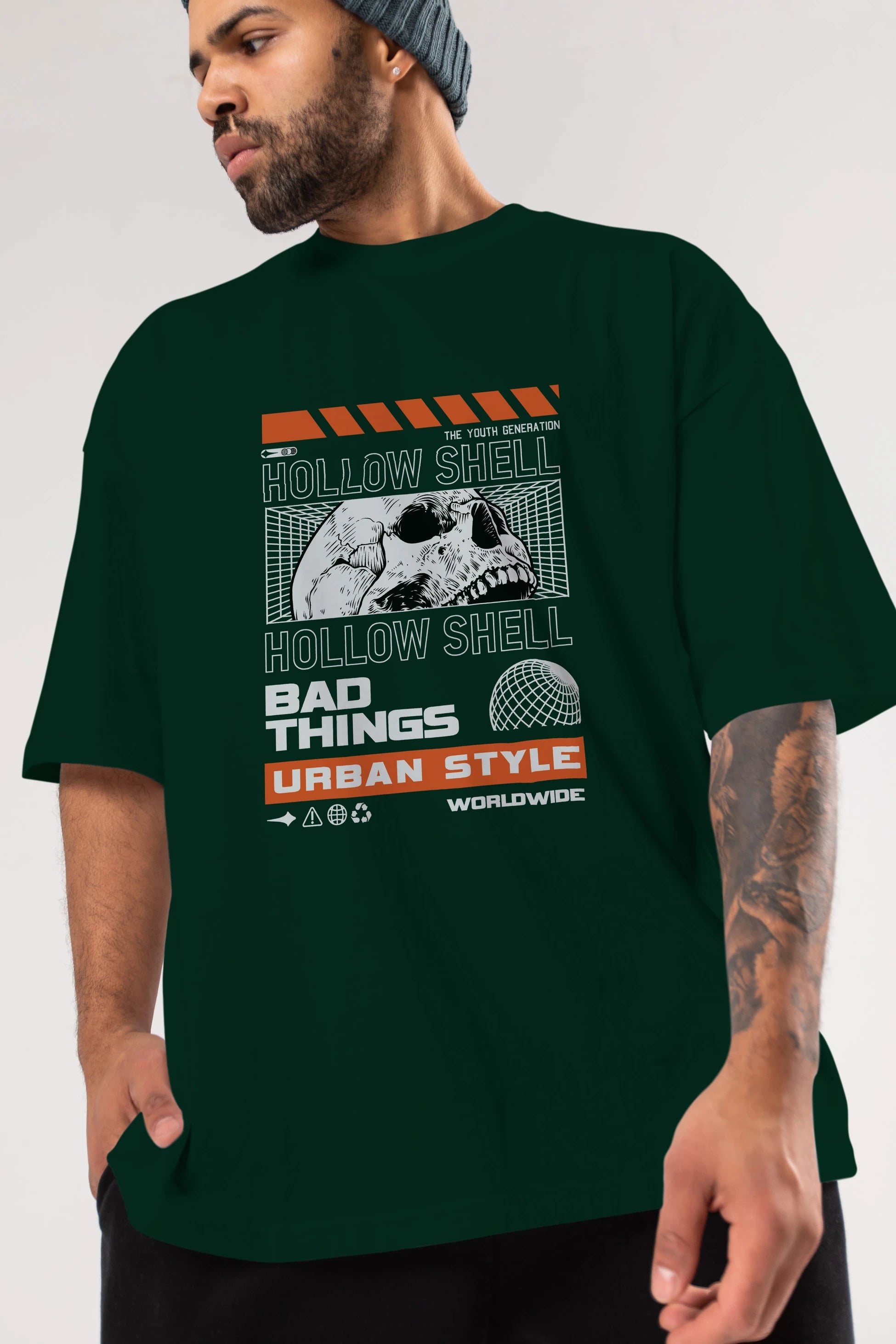 Hollow Shell Ön Baskılı Oversize t-shirt Erkek Kadın Unisex