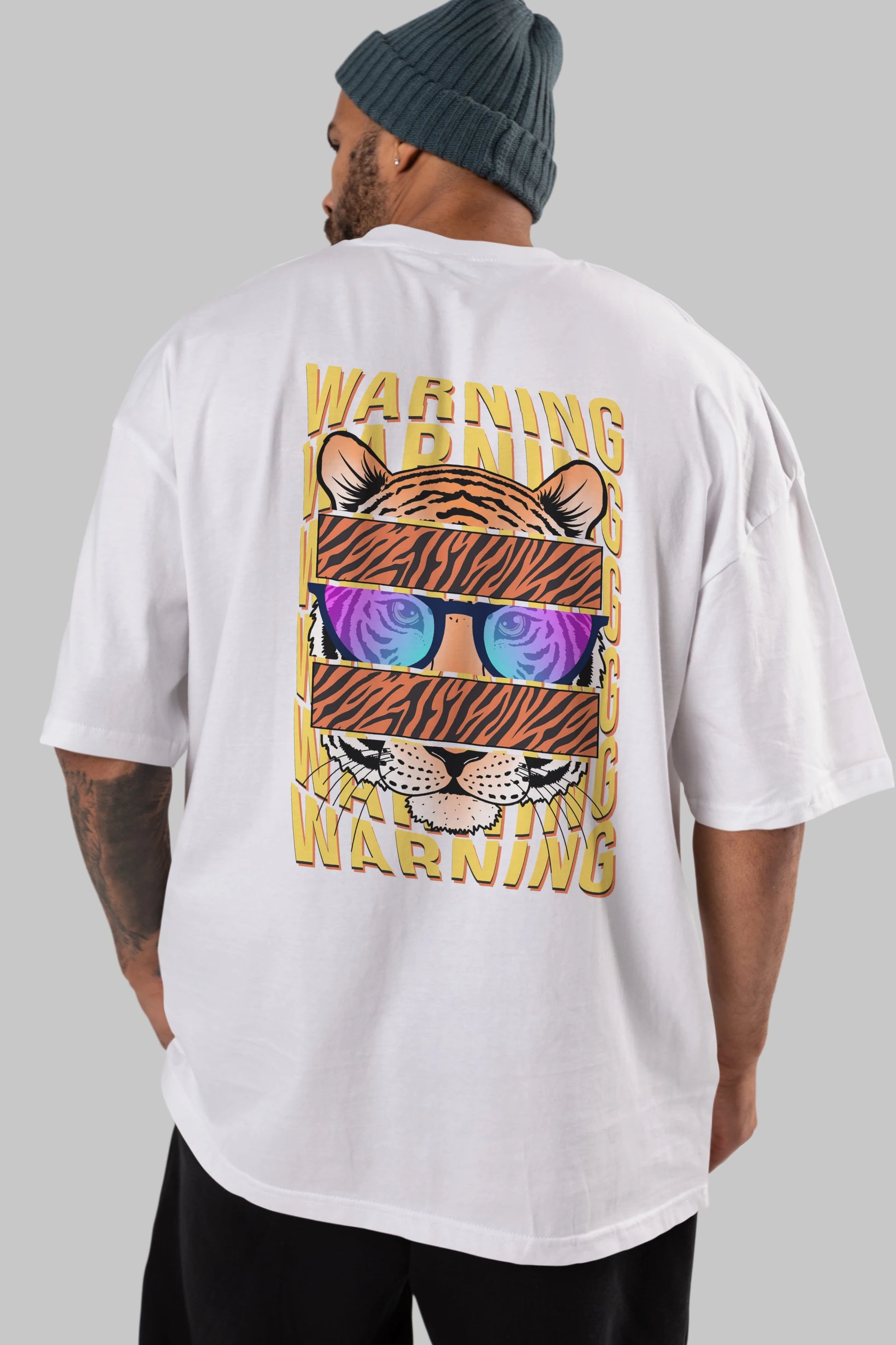 Warning Yazılı Arka Baskılı Oversize t-shirt Erkek Kadın Unisex