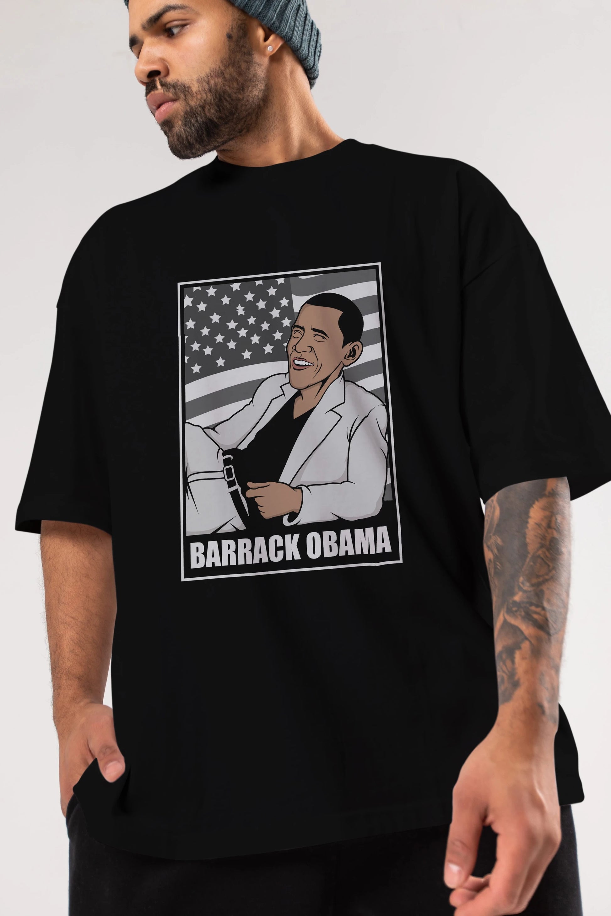 Obama Thriller Ön Baskılı Oversize t-shirt Erkek Kadın Unisex %100 Pamuk tişort