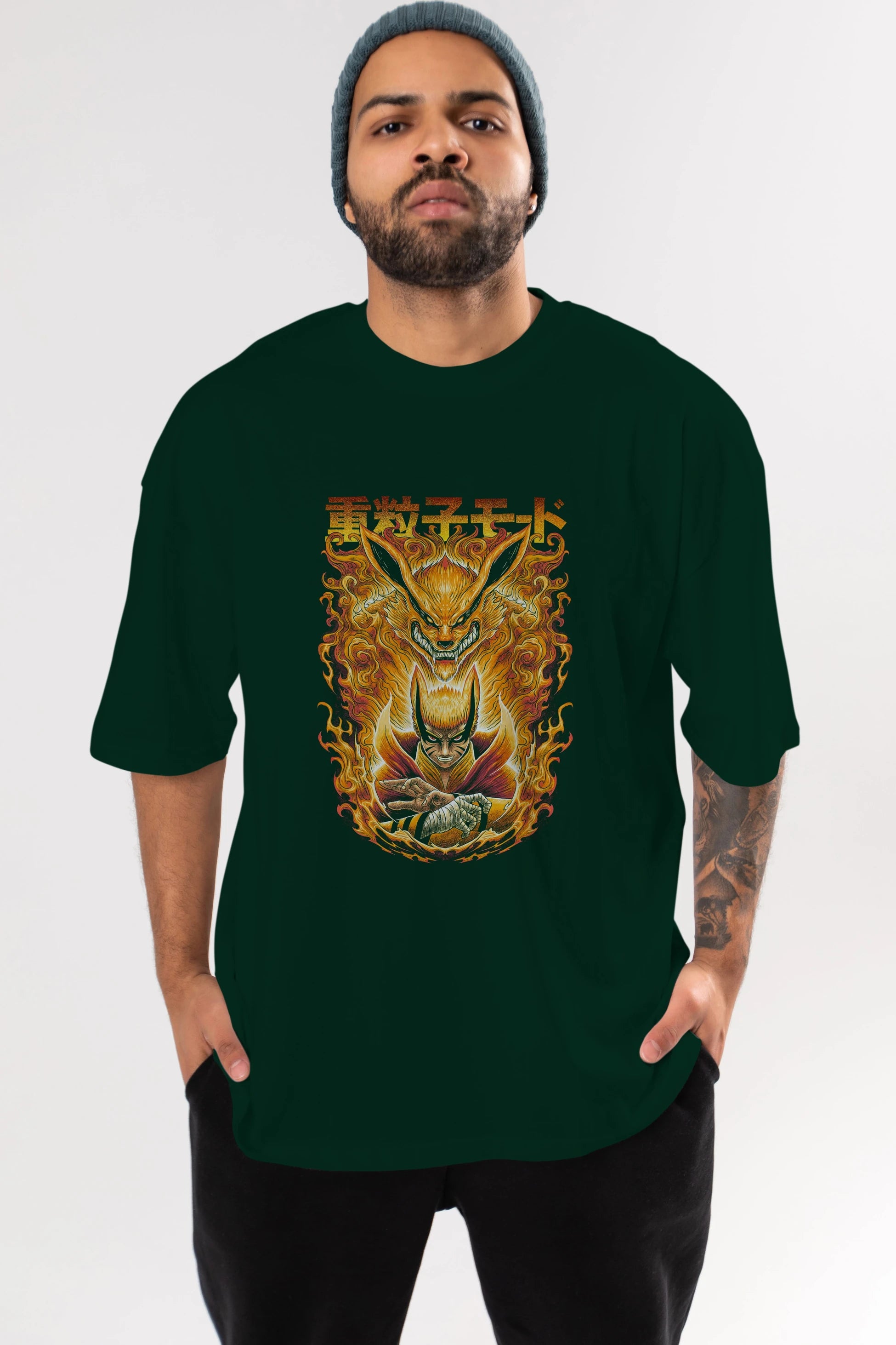 NARUTO KYUUBI 1 Anime Ön Baskılı Oversize t-shirt %100 pamuk Erkek Kadın Unisex