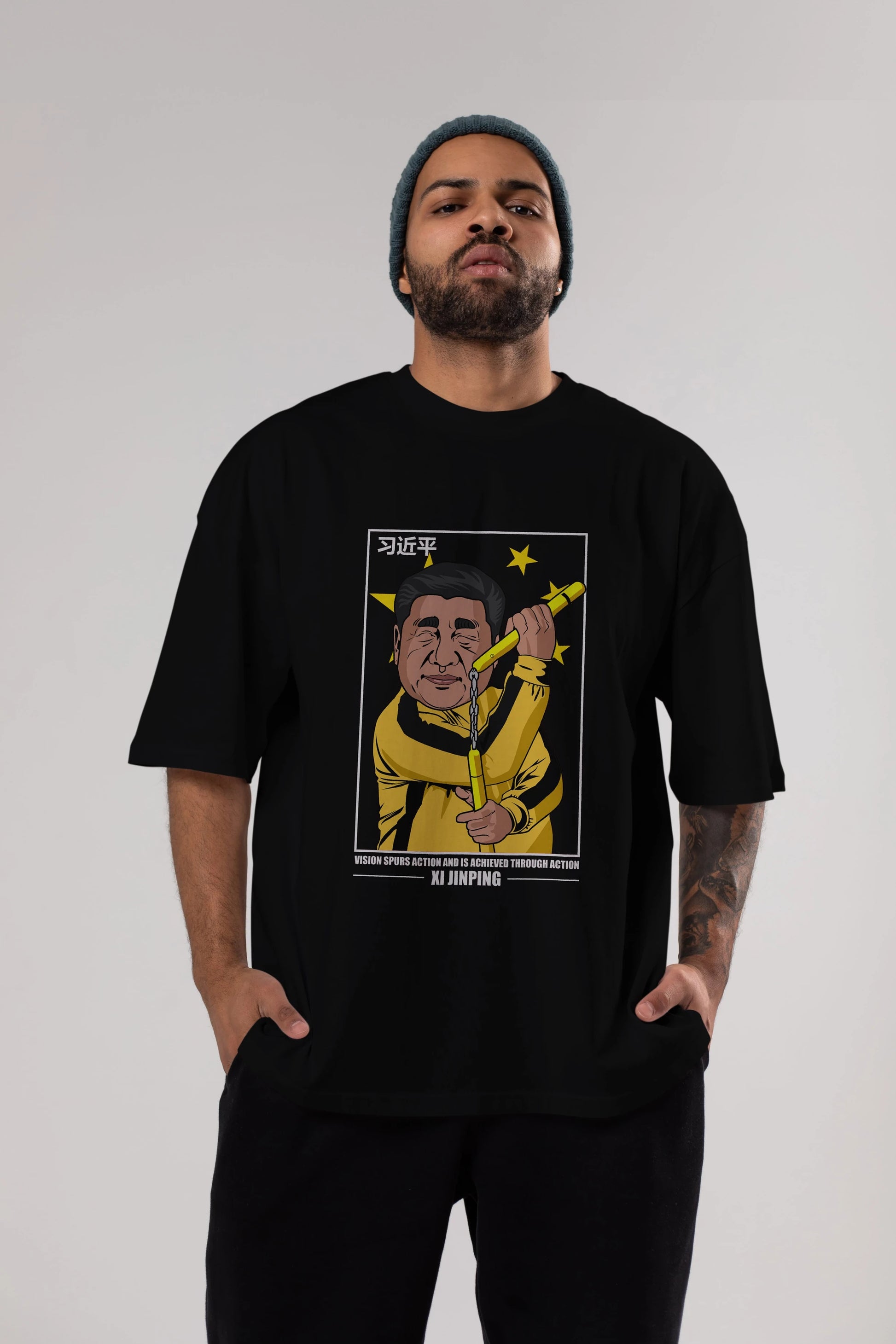 Xi Jinping Bruce Lee Ön Baskılı Oversize t-shirt Erkek Kadın Unisex %100 Pamuk tişort