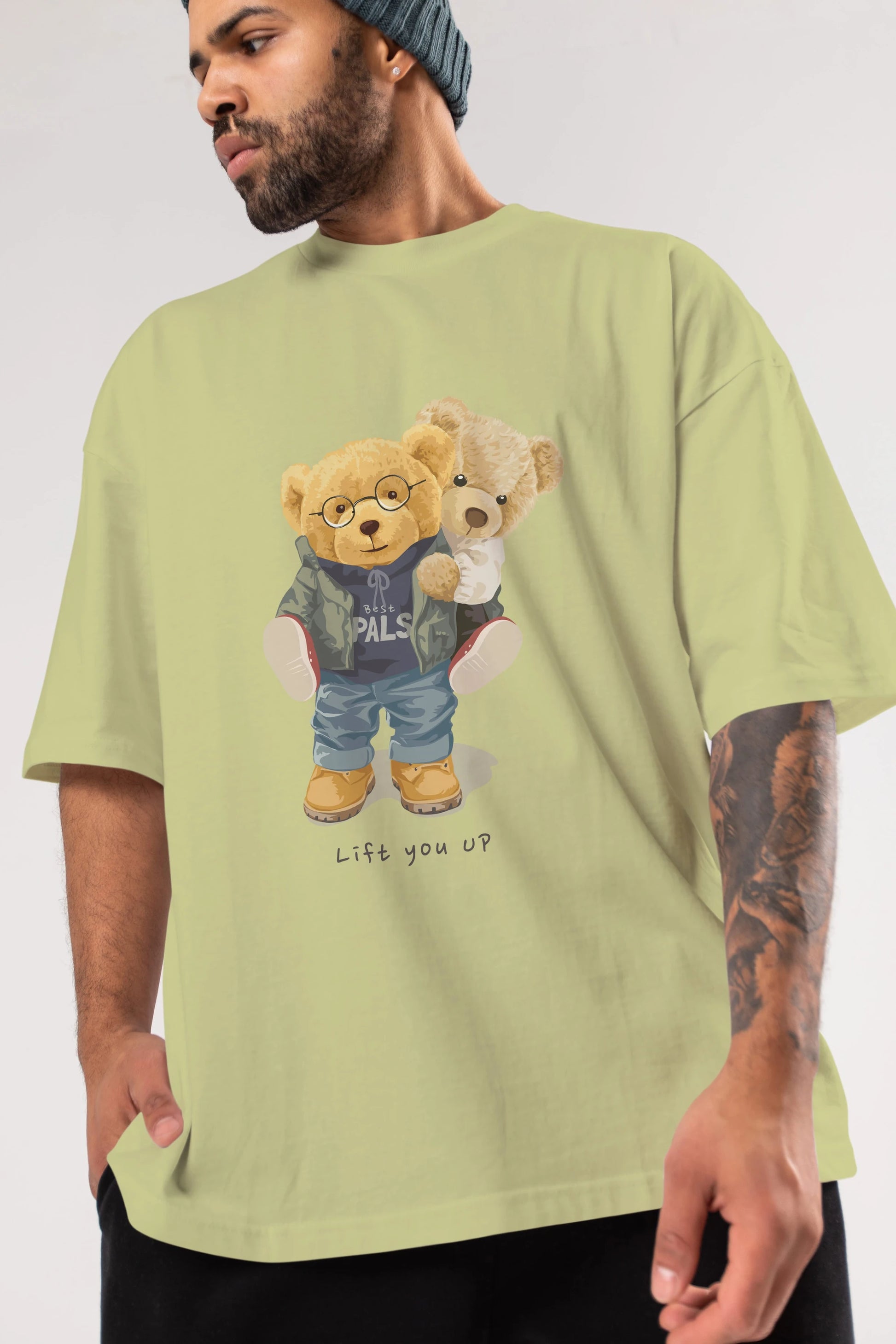 Teddy Bear Lift You Up Ön Baskılı Oversize t-shirt Erkek Kadın Unisex %100 Pamuk