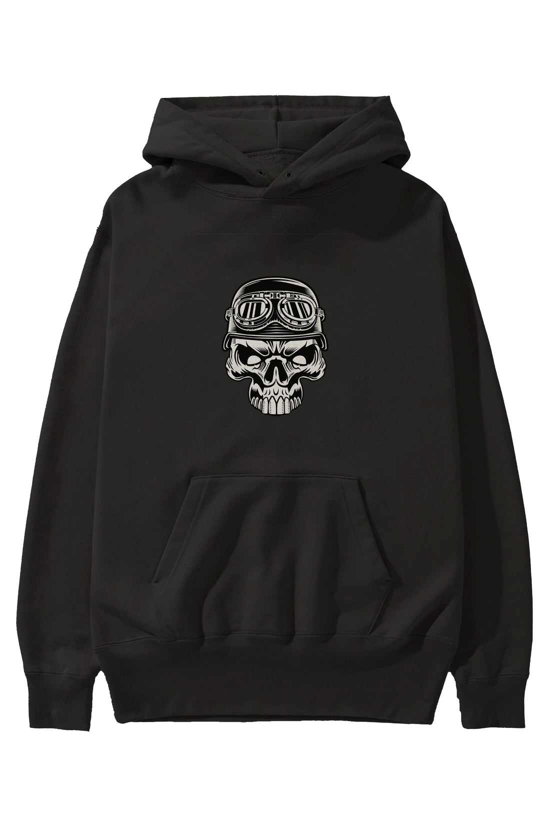 Biker Skull Helmet Ön Baskılı Hoodie Oversize Kapüşonlu Sweatshirt Erkek Kadın Unisex