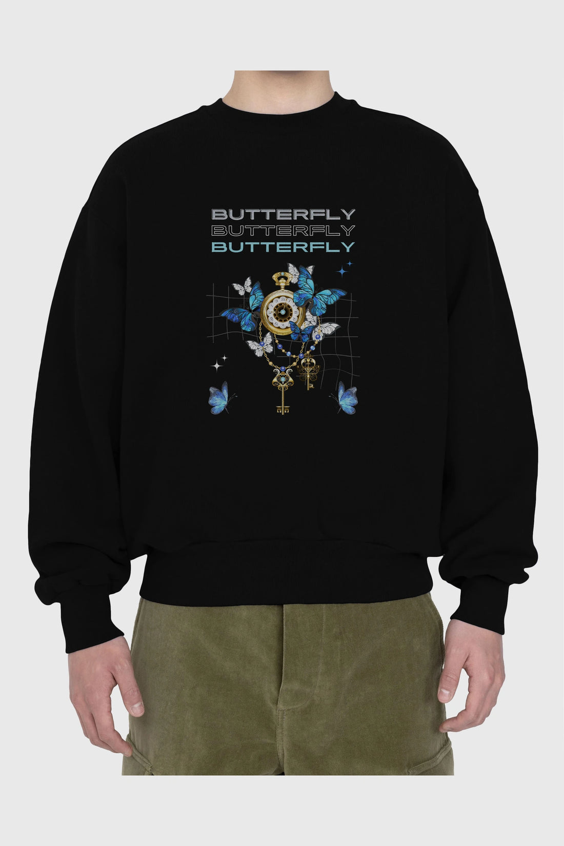 Butterfly Yazılı Ön Baskılı Oversize Sweatshirt Erkek Kadın Unisex