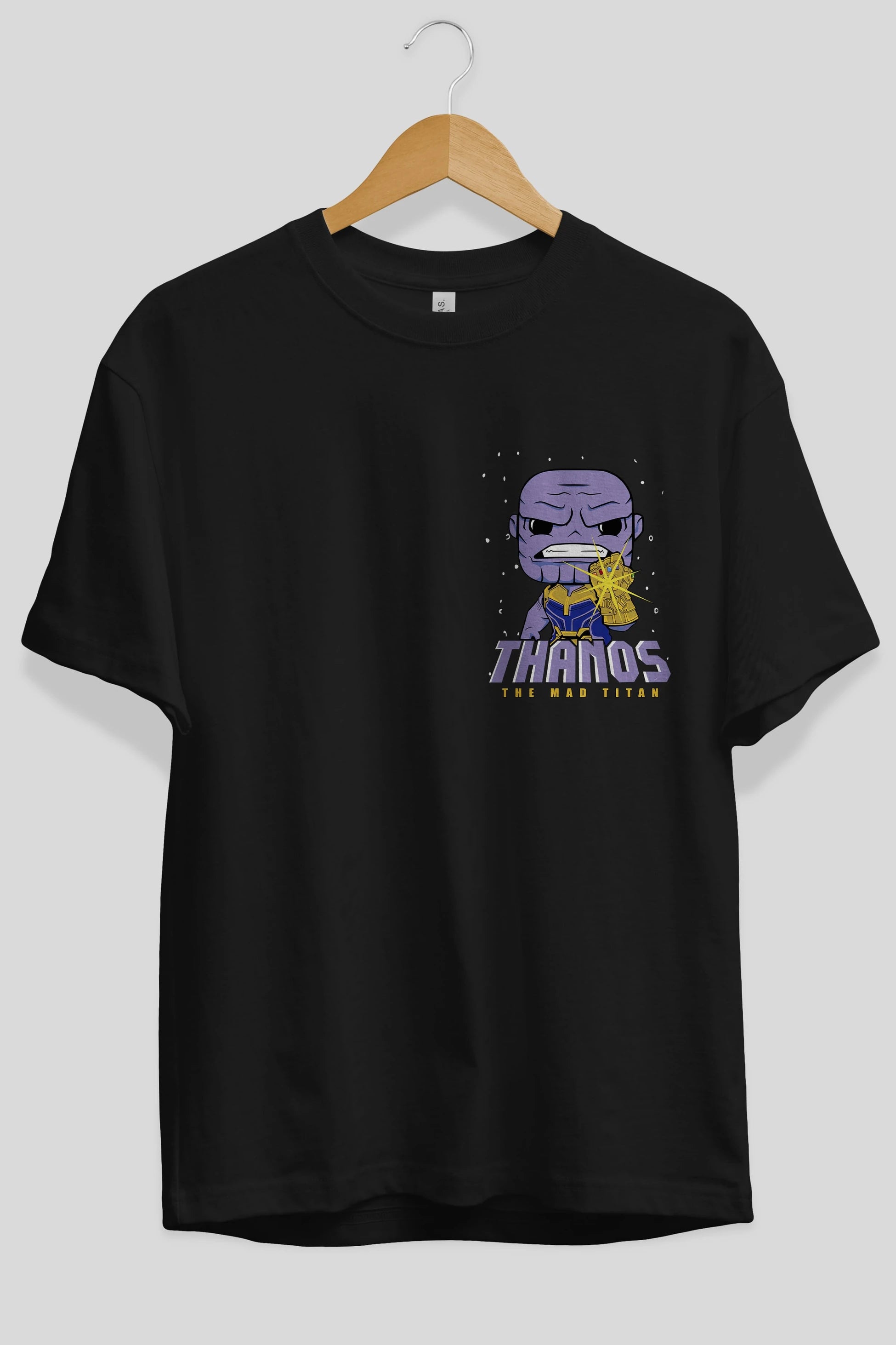 Thanos (1) Ön Sol Baskılı Oversize t-shirt Erkek Kadın Unisex %100 Pamuk Bisiklet Yaka tişort