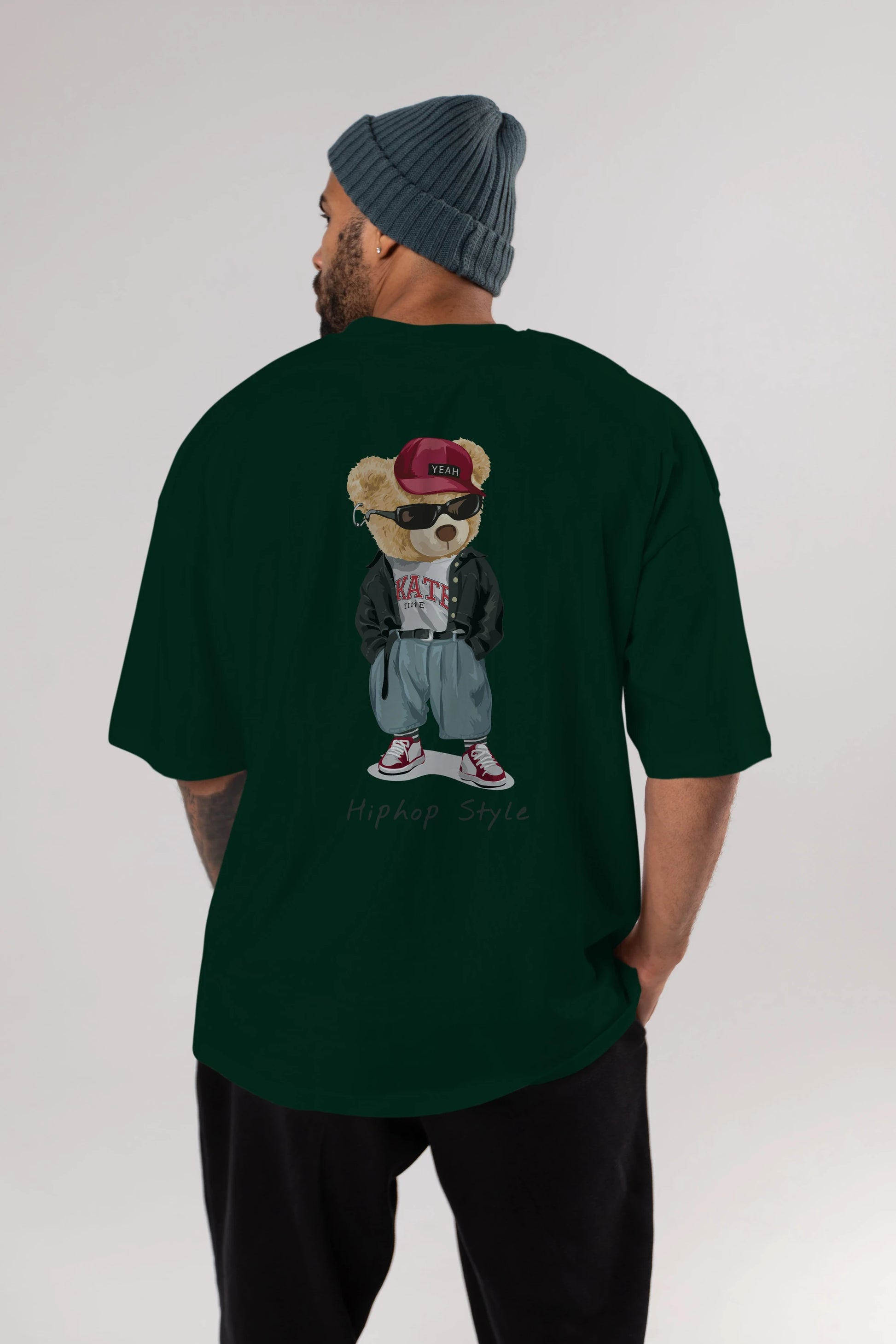 Teddy Bear Hiphop Style Arka Baskılı Oversize t-shirt Erkek Kadın Unisex %100 Pamuk