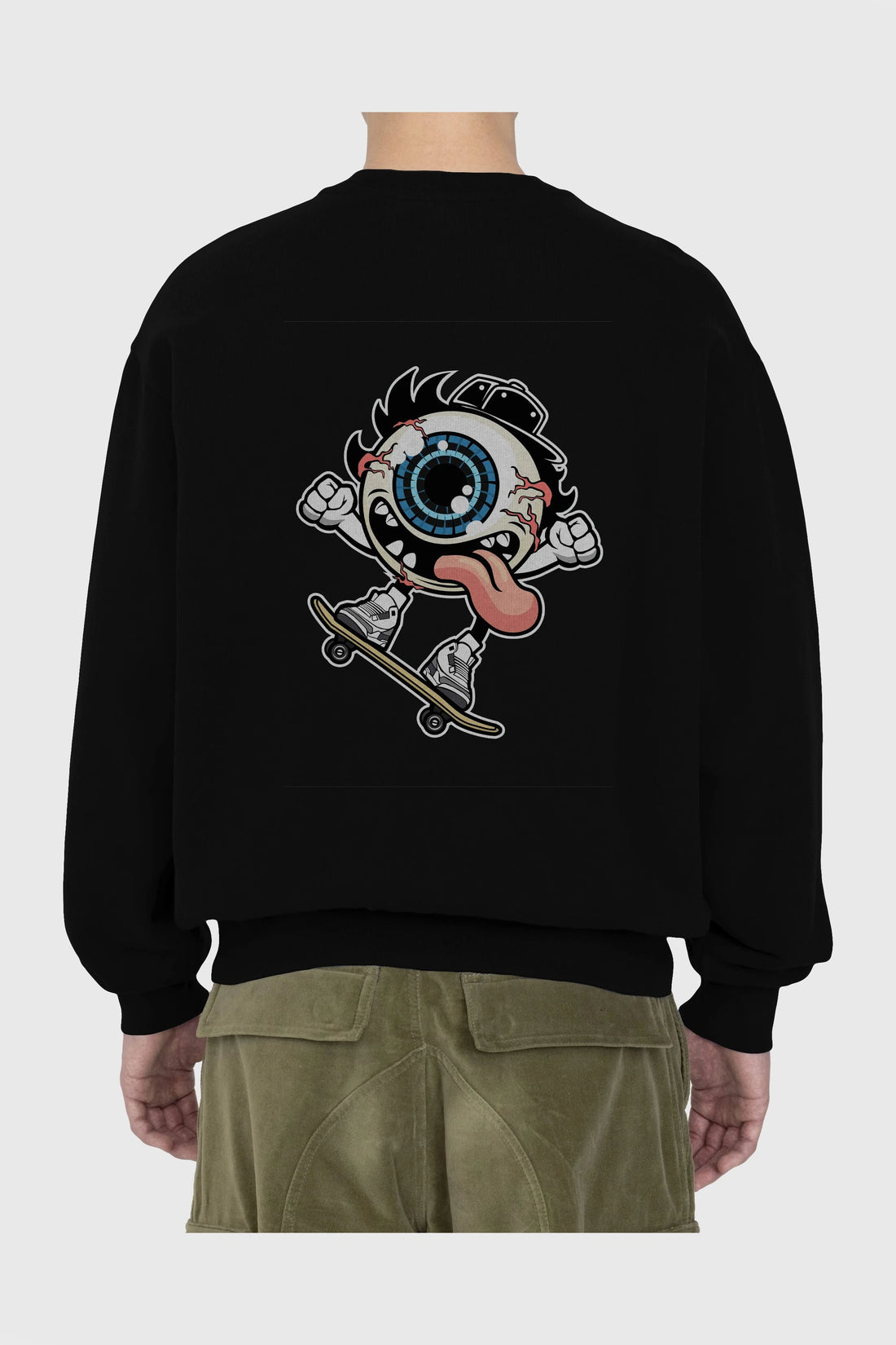 Eye Ball Skater Arka Baskılı Oversize Sweatshirt Erkek Kadın Unisex