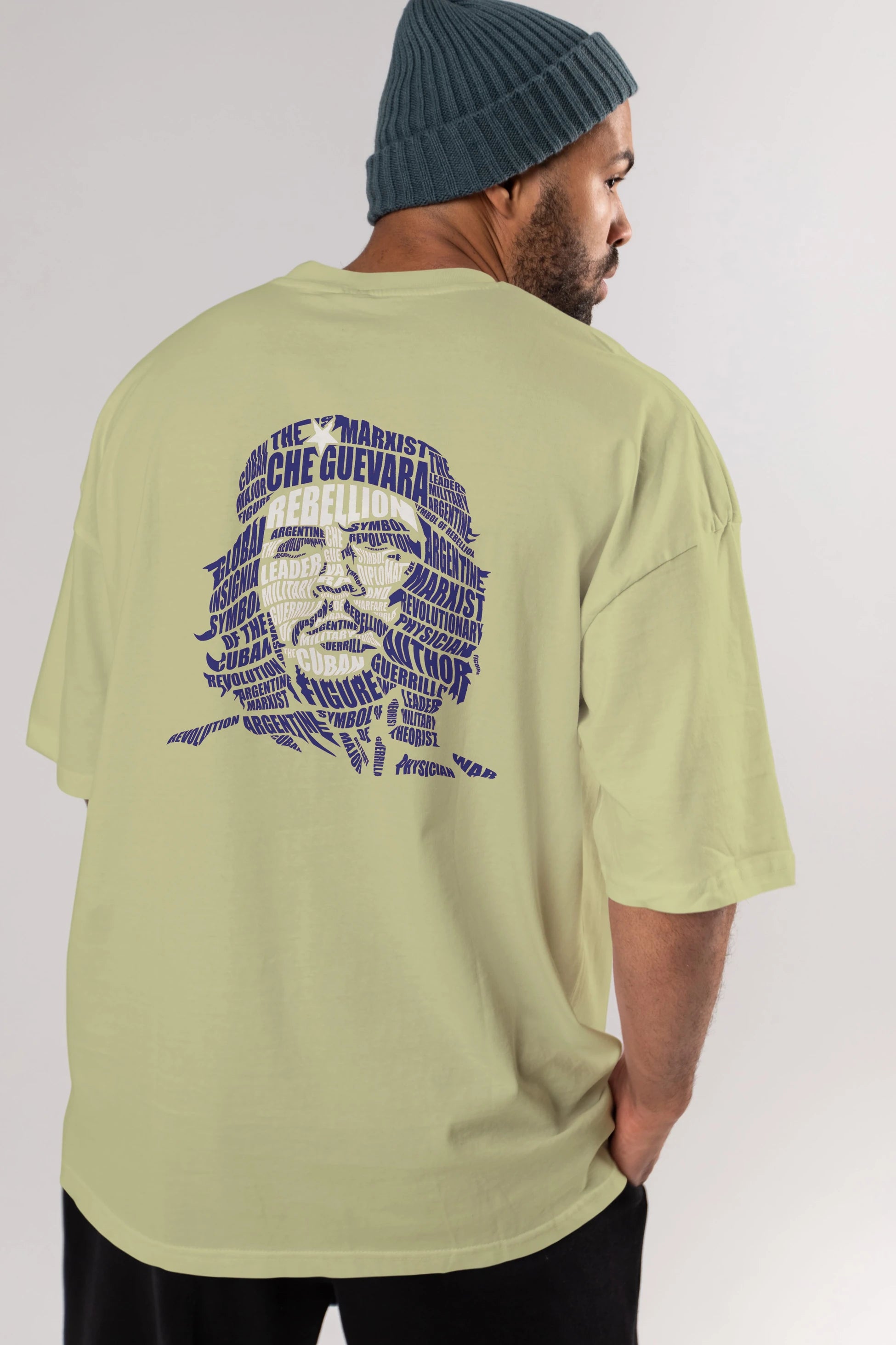 Che Guevara Calligram Arka Baskılı Oversize t-shirt %100 pamuk Erkek Kadın Unisex