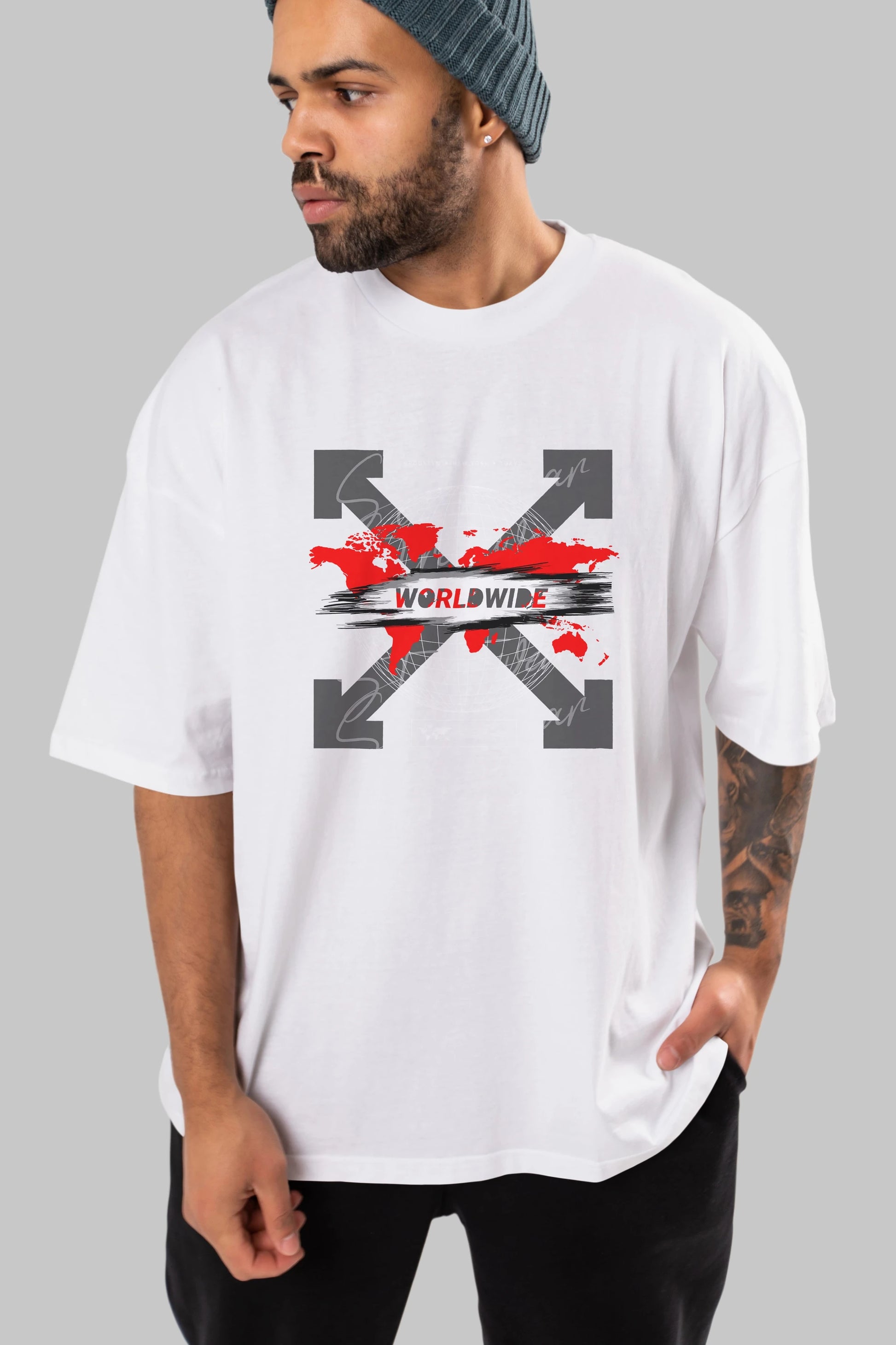 Worldwide Style Ön Baskılı Oversize t-shirt Erkek Kadın Unisex