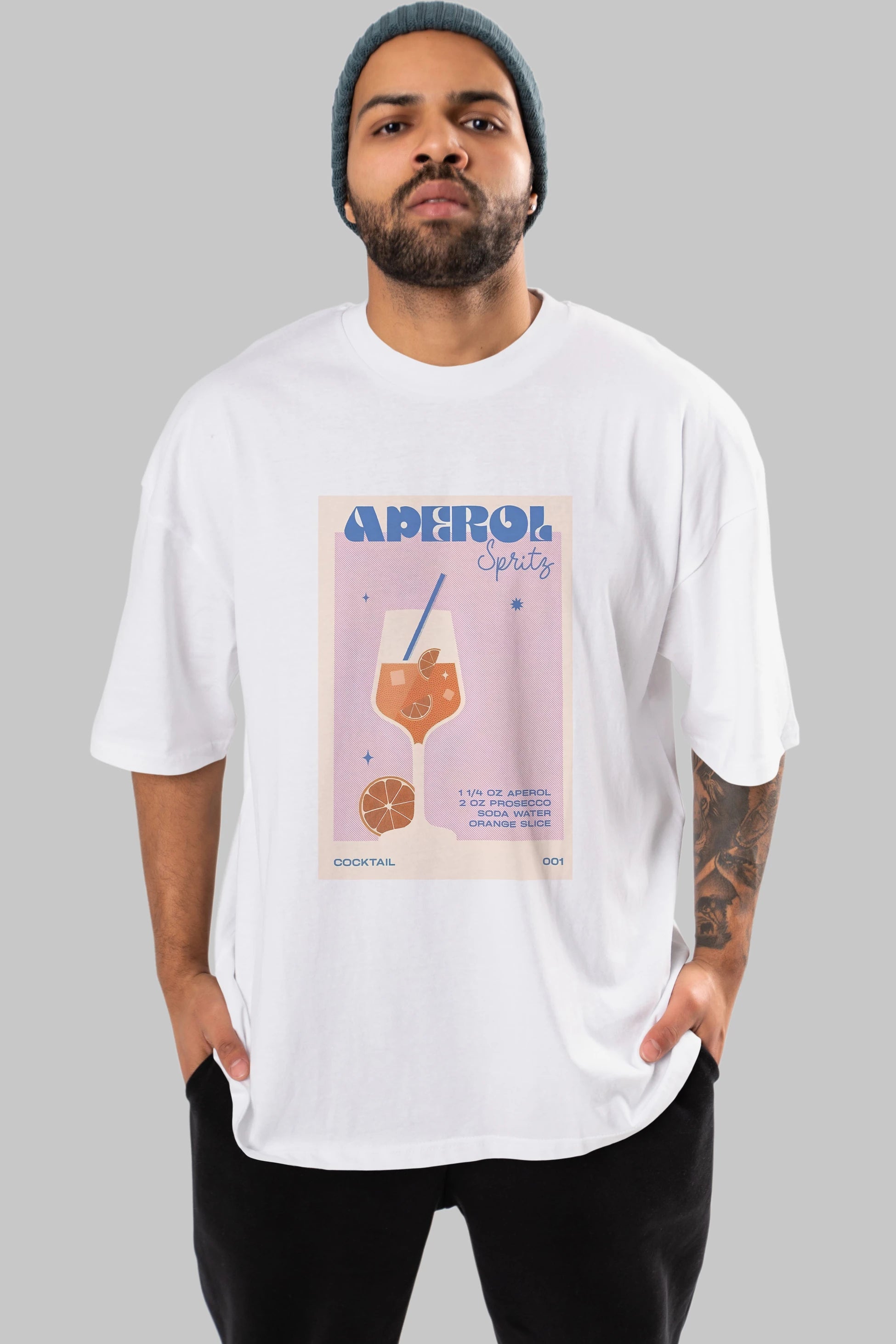 Aperol Spritz Ön Baskılı Oversize t-shirt Erkek Kadın Unisex %100 Pamuk Bisiklet Yaka tişort