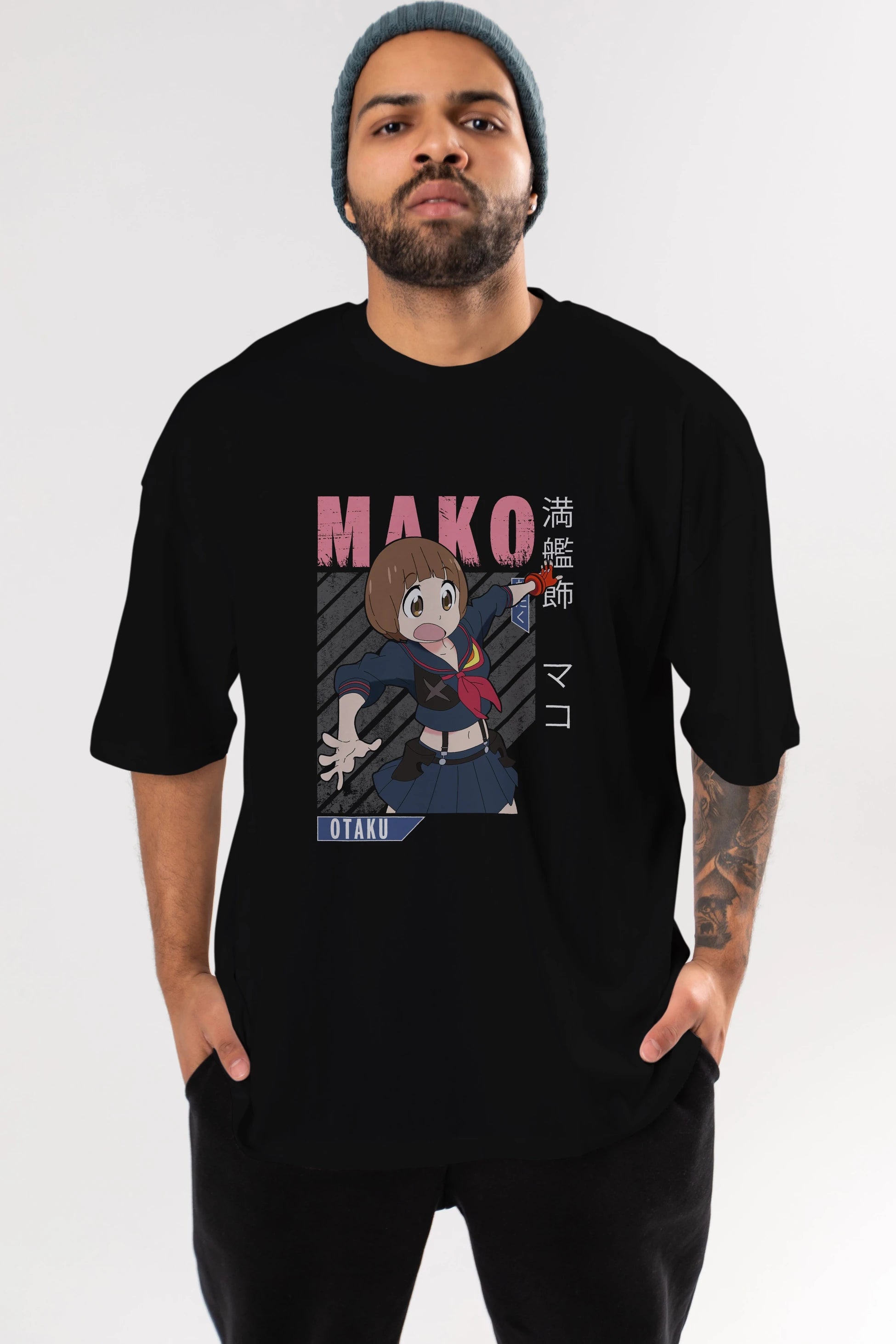 Mako Mankanshoku 2 Anime Ön Baskılı Oversize t-shirt %100 pamuk Erkek Kadın Unisex