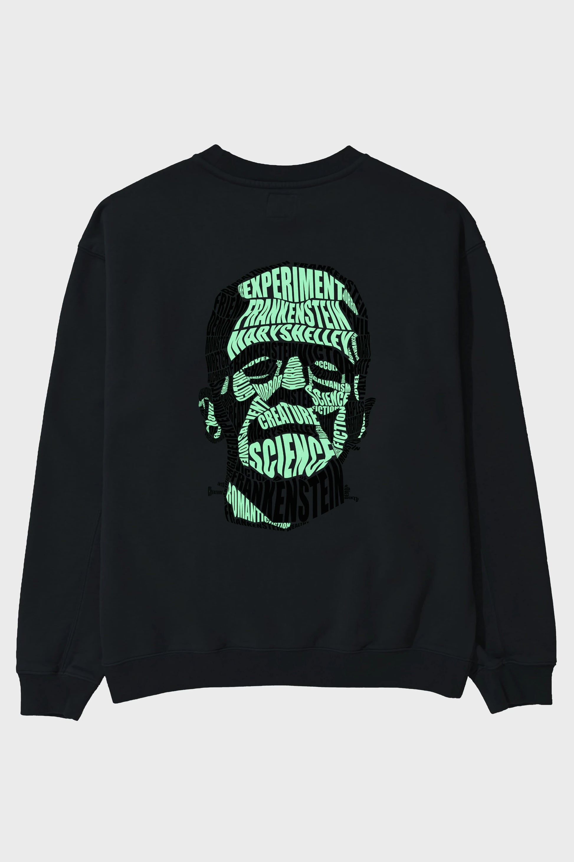 Frankenstein Calligram Arka Baskılı Oversize Sweatshirt Erkek Kadın Unisex