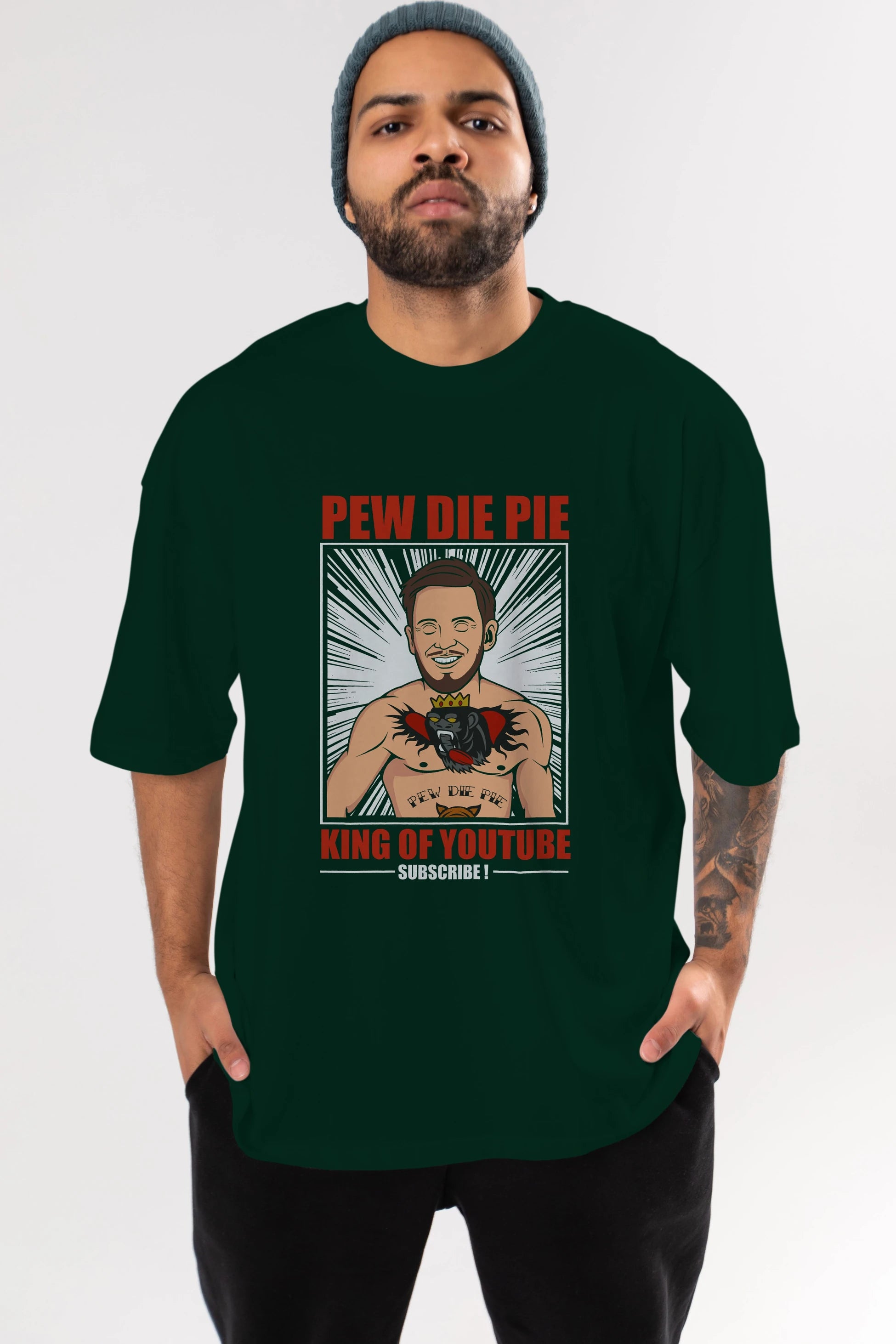 Pew Die Pie Fighter Ön Baskılı Oversize t-shirt Erkek Kadın Unisex %100 Pamuk tişort