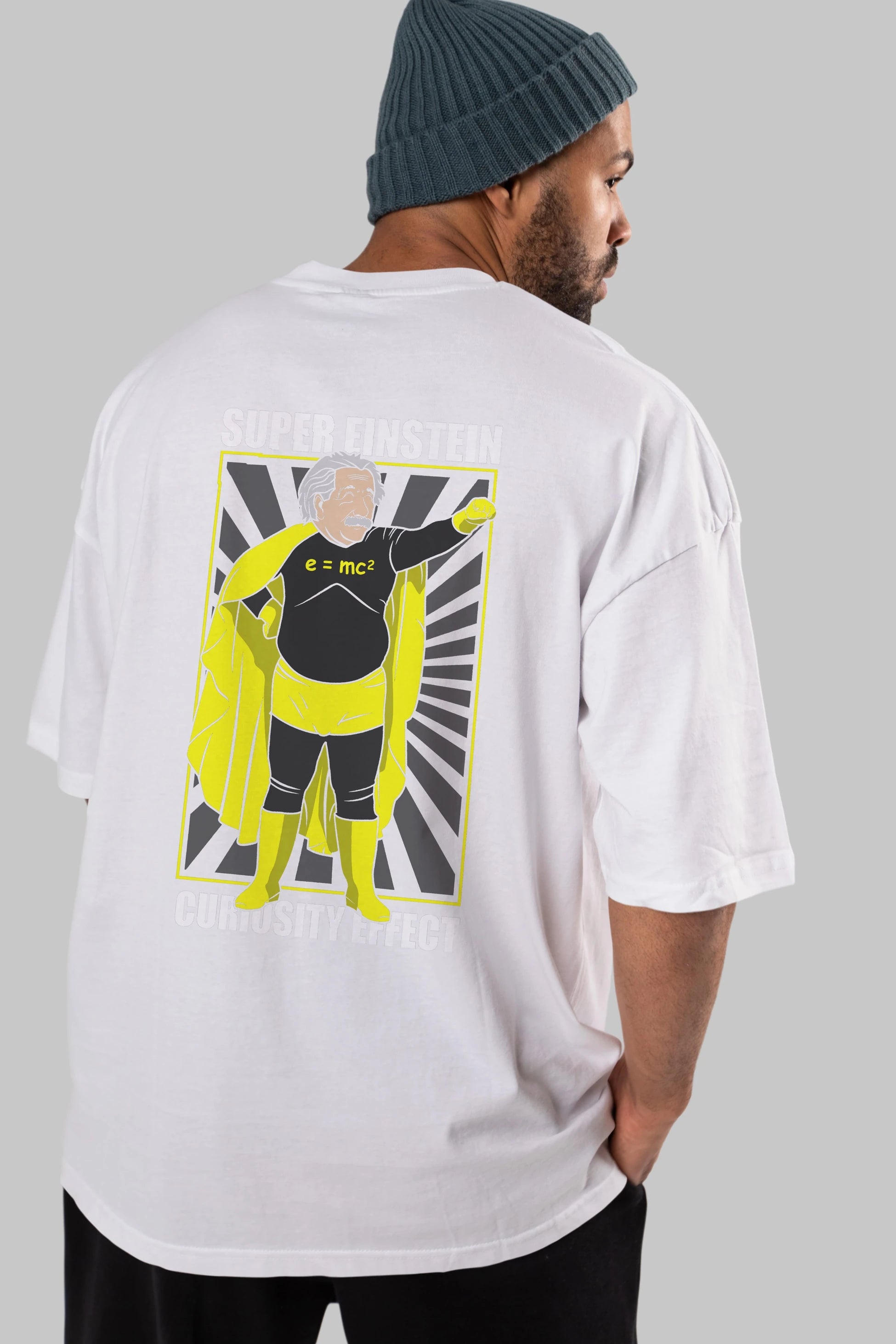 Super Einsten Arka Baskılı Oversize t-shirt Erkek Kadın Unisex %100 Pamuk tişort