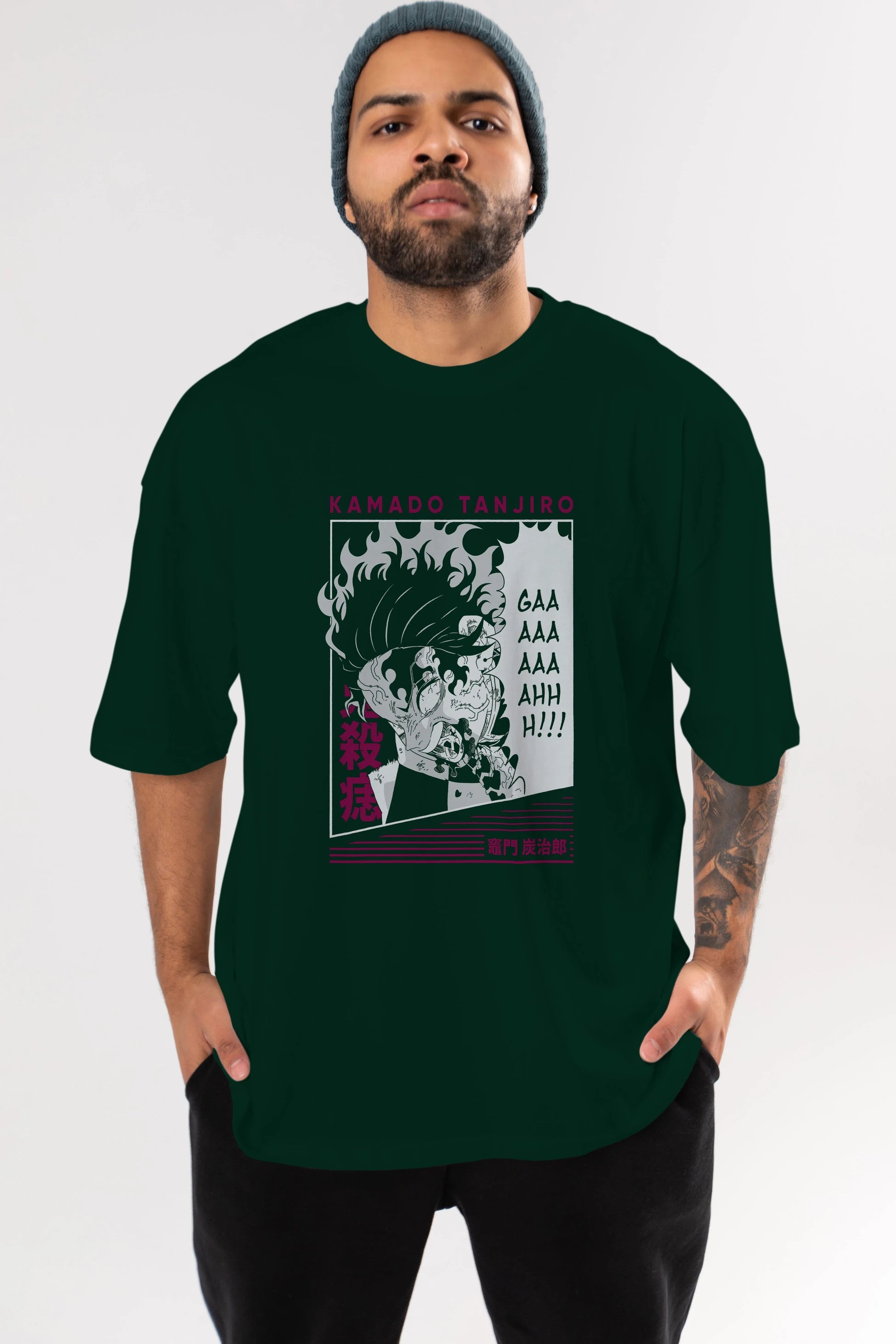 TANJIRO KAMADO 3 Anime Ön Baskılı Oversize t-shirt %100 pamuk Erkek Kadın Unisex